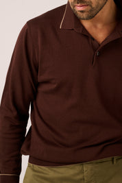 Rye Paperweight Long Sleeve Polo - Cotton - Chestnut