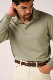 Rye Paperweight Long Sleeve Polo - Cotton - Pistachio