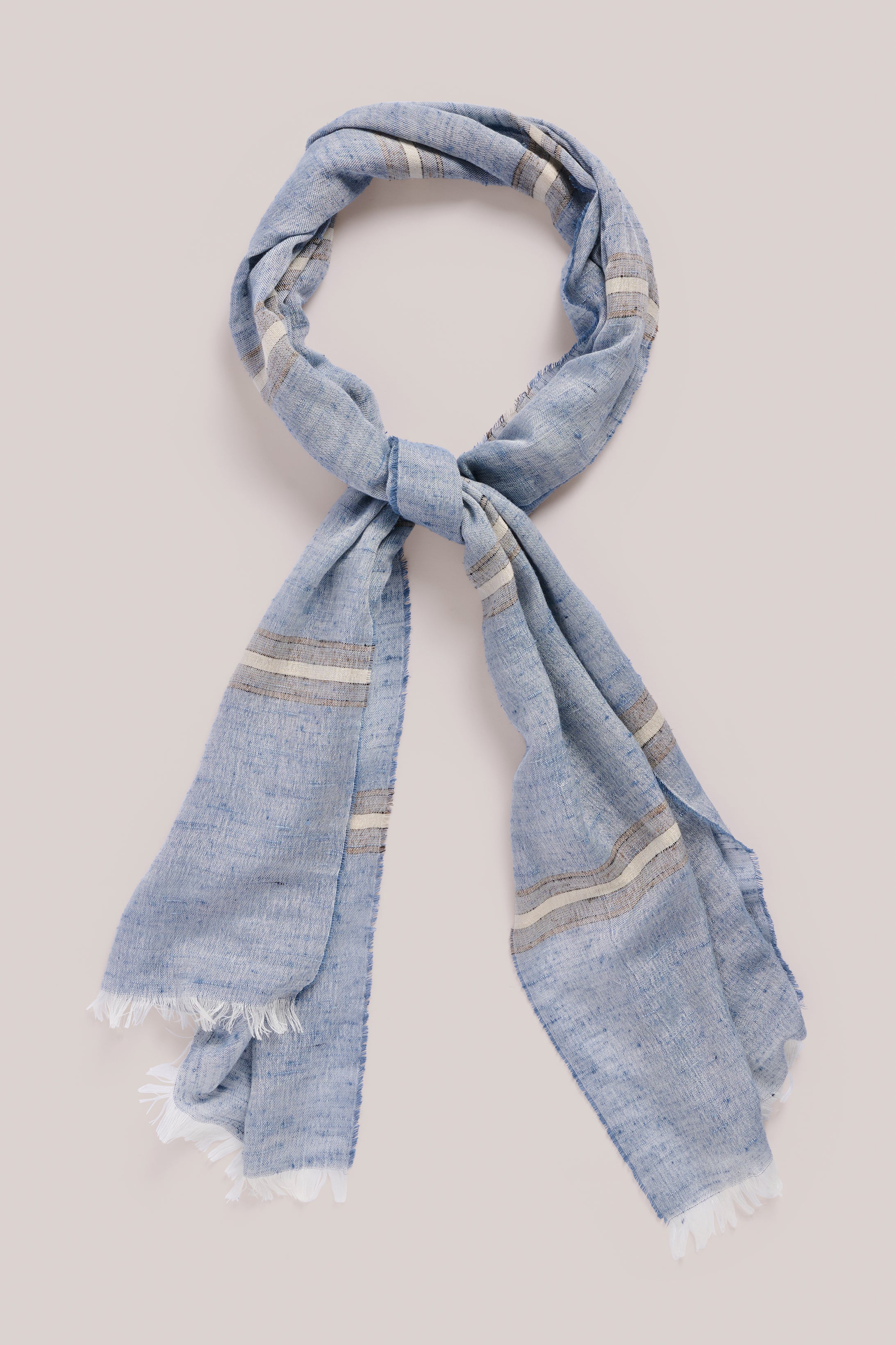Scarf - Silk - Sky Blue With Taupe & Sand Stripes
