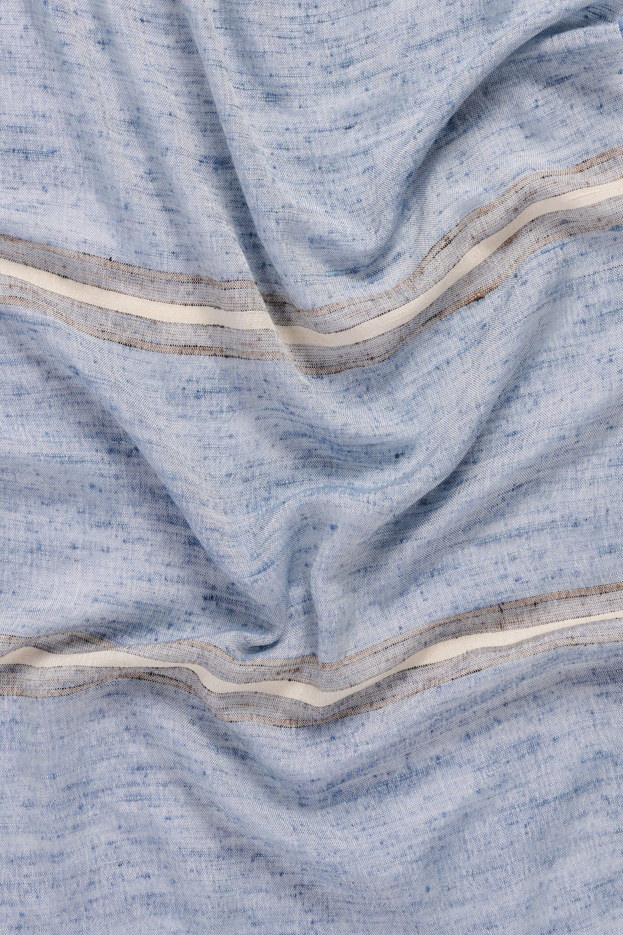 Scarf - Silk - Sky Blue With Taupe & Sand Stripes
