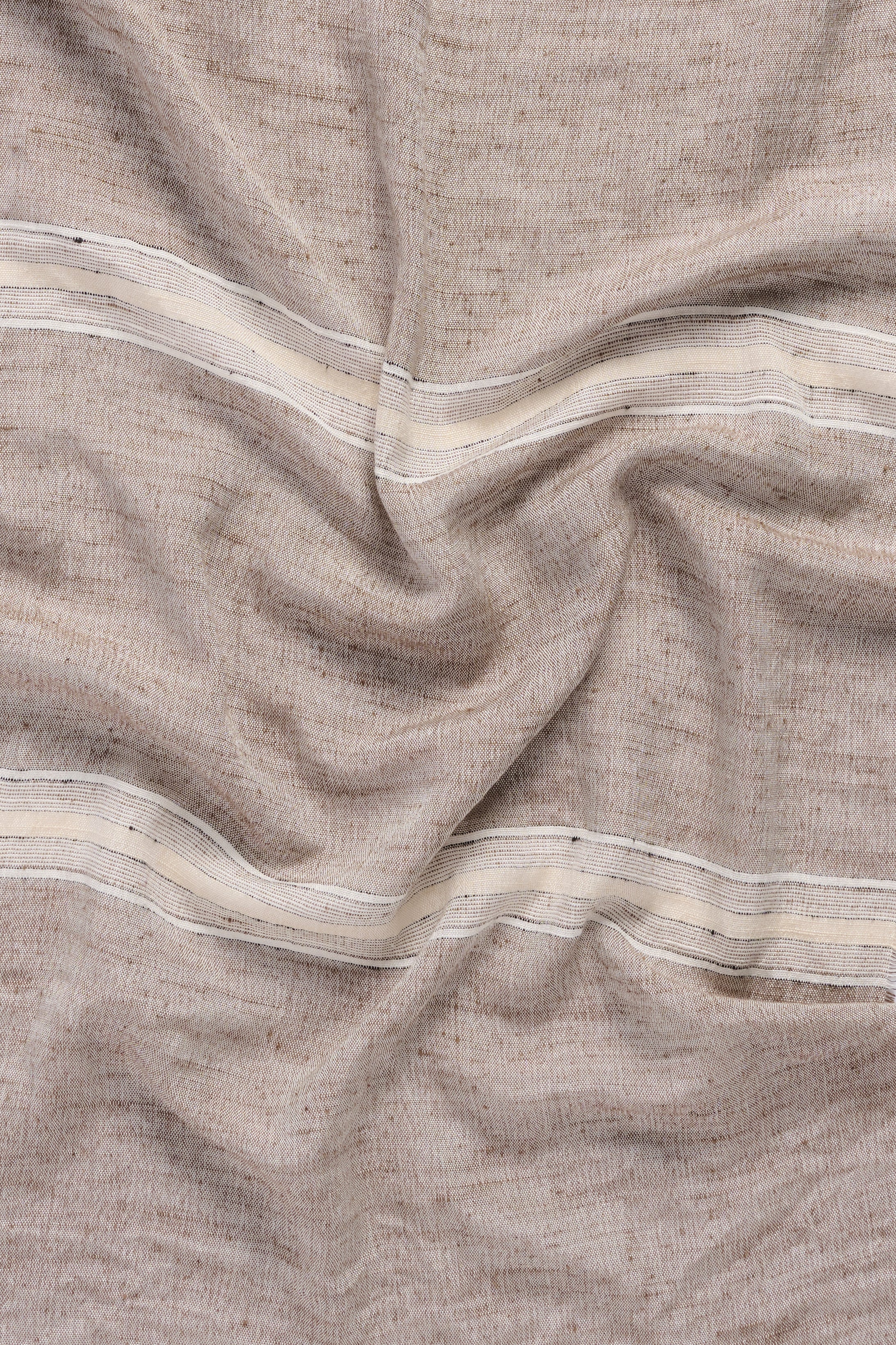 Scarf - Silk - Taupe With Sand & White Stripes