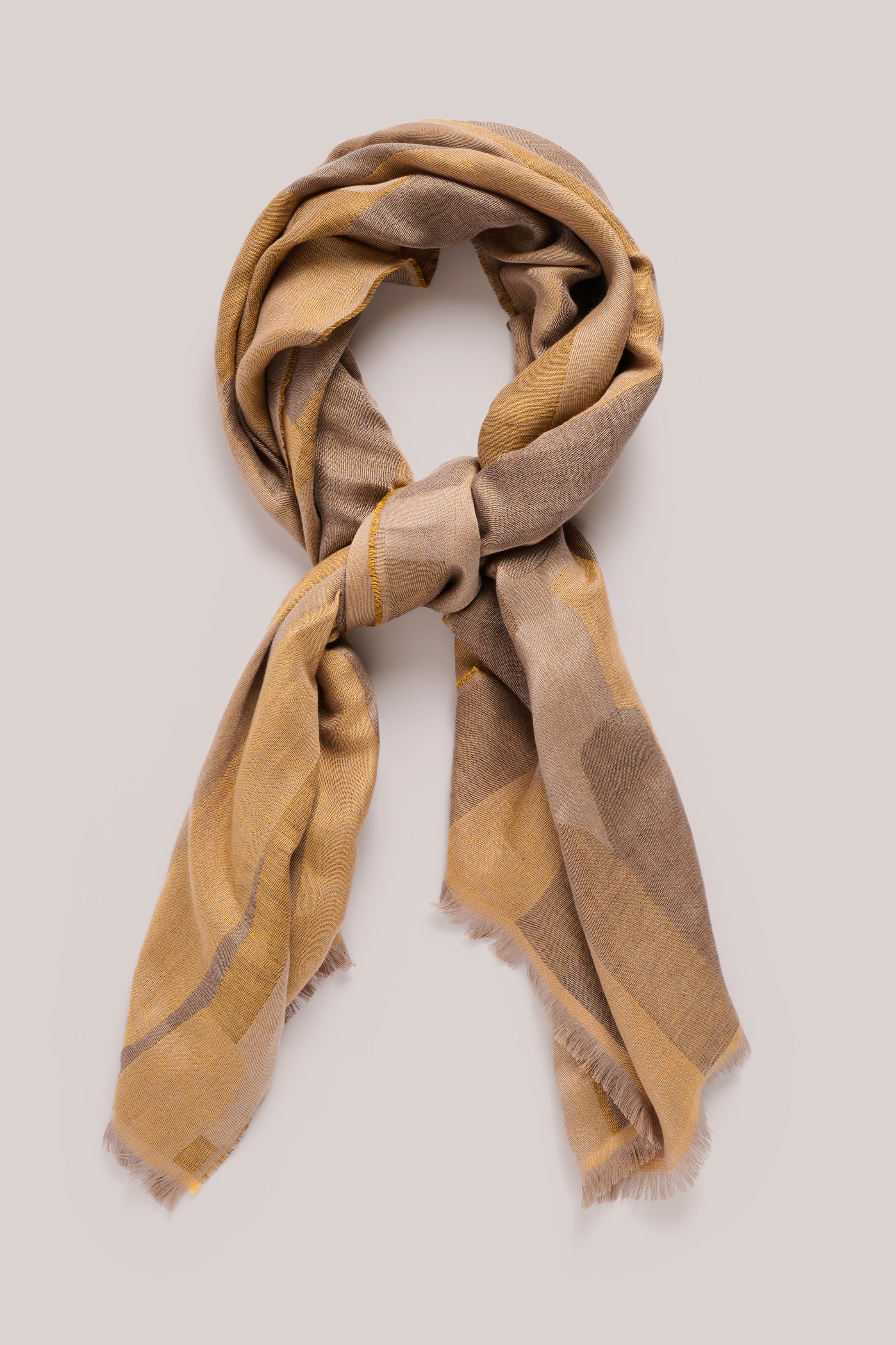 Shawl - Linen & Silk - Orange/Ochre/Taupe Pattern