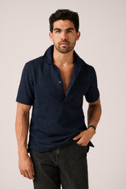 Sorrento Short Sleeve Popover- Navy Seersucker