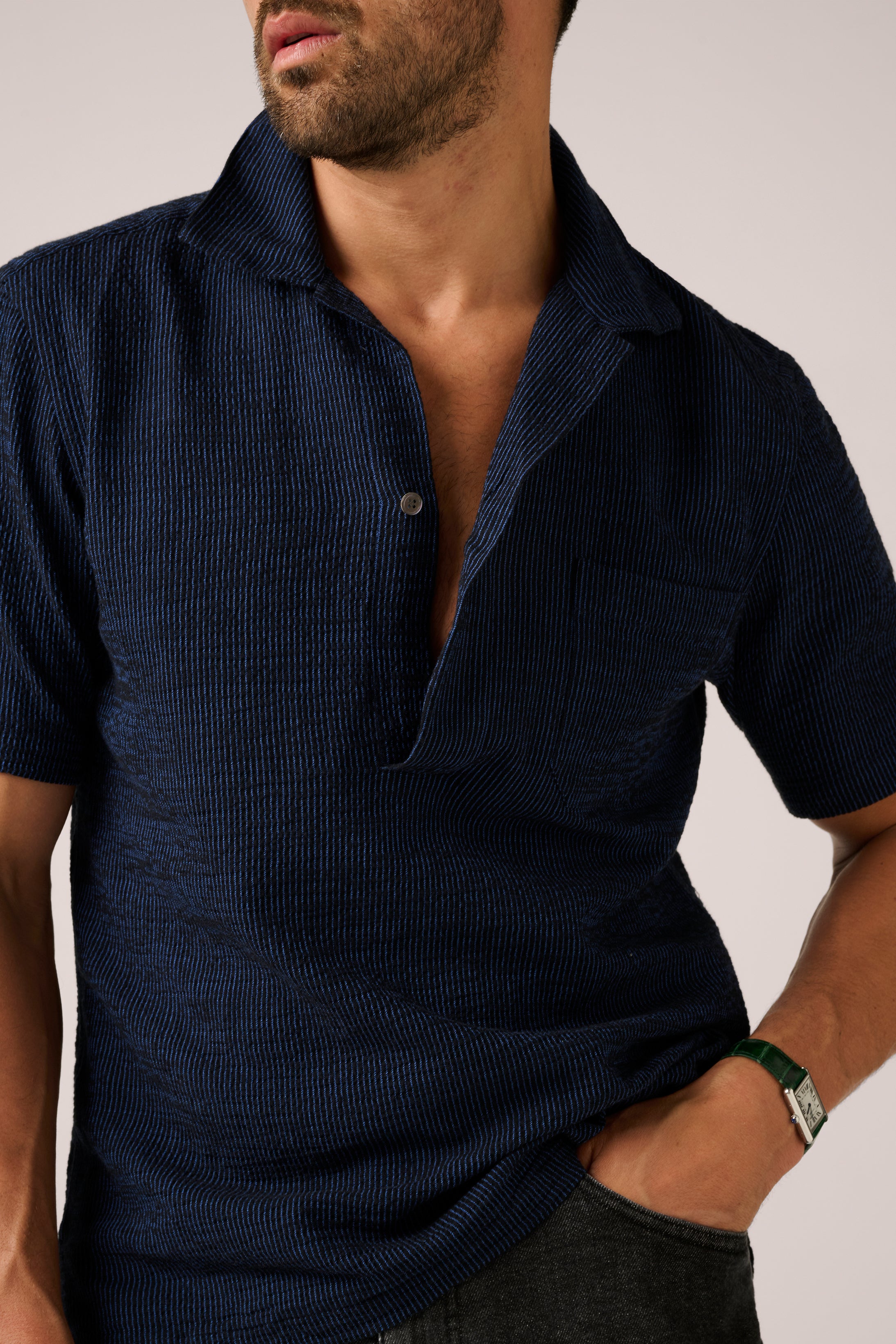 Sorrento Short Sleeve Popover- Navy Seersucker
