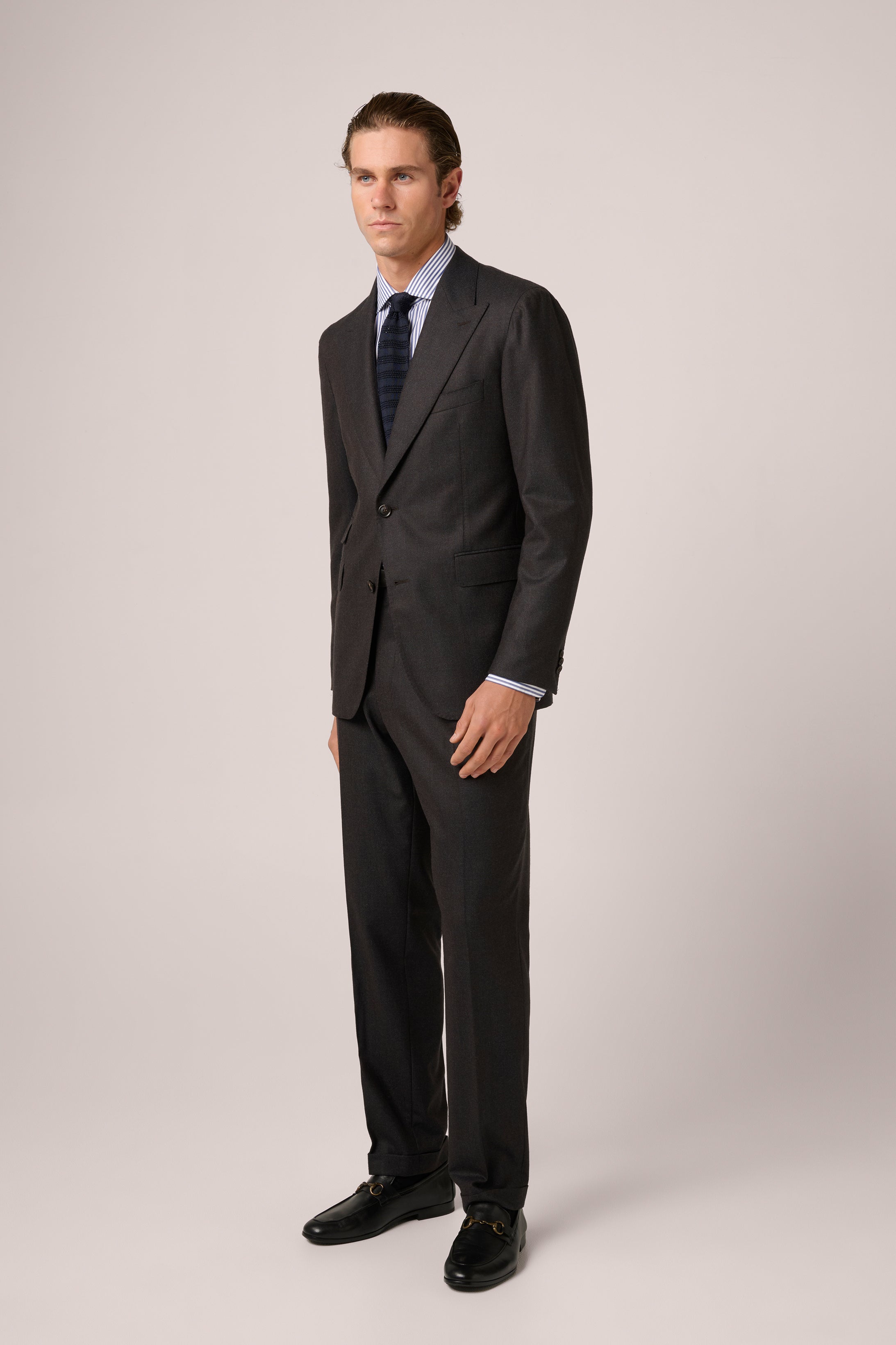 Suit Trouser - Wool & Cashmere - Chocolate, Grey & Teal Melange
