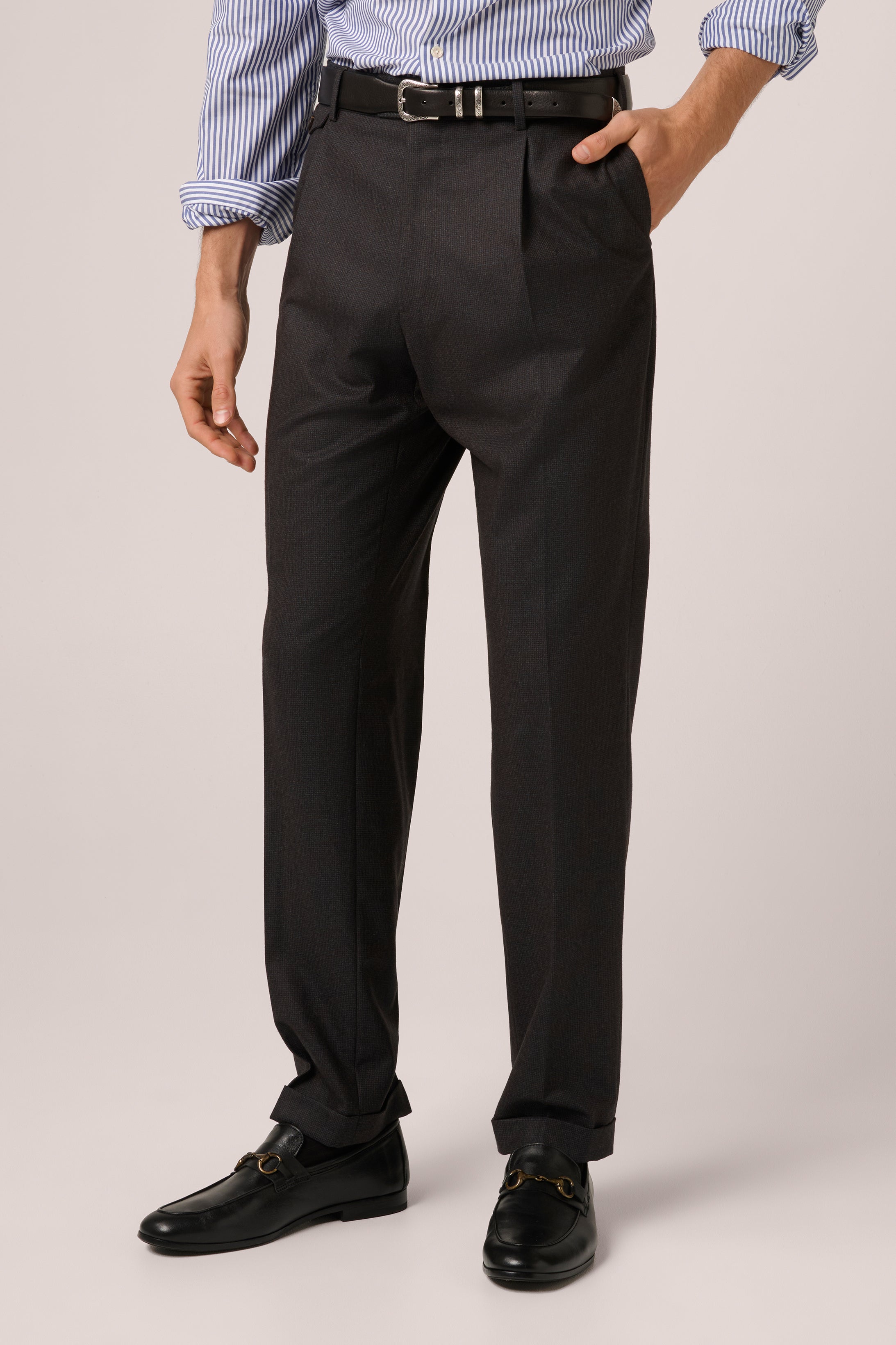 Suit Trouser - Wool & Cashmere - Chocolate, Grey & Teal Melange