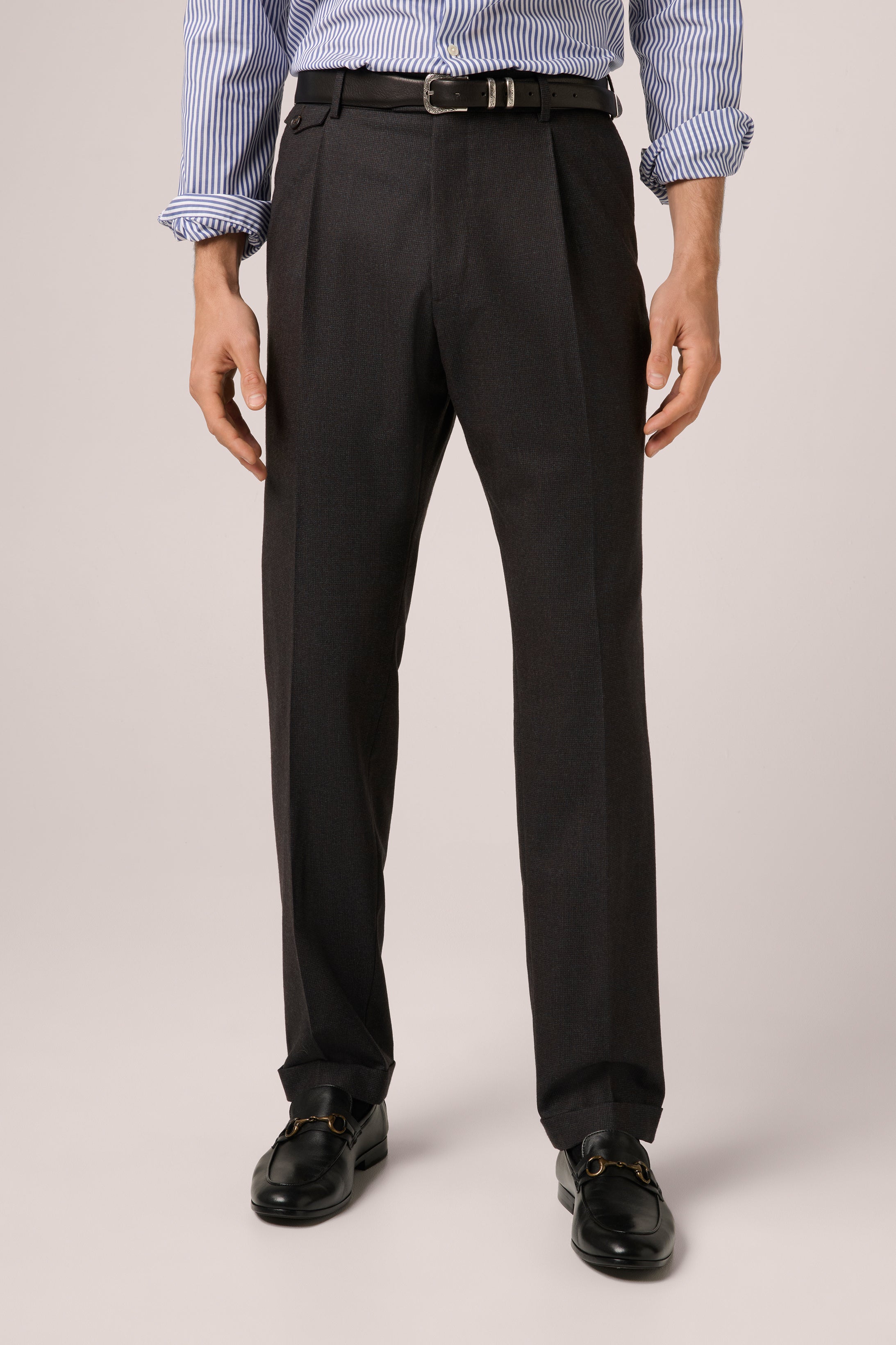 Suit Trouser - Wool & Cashmere - Chocolate, Grey & Teal Melange