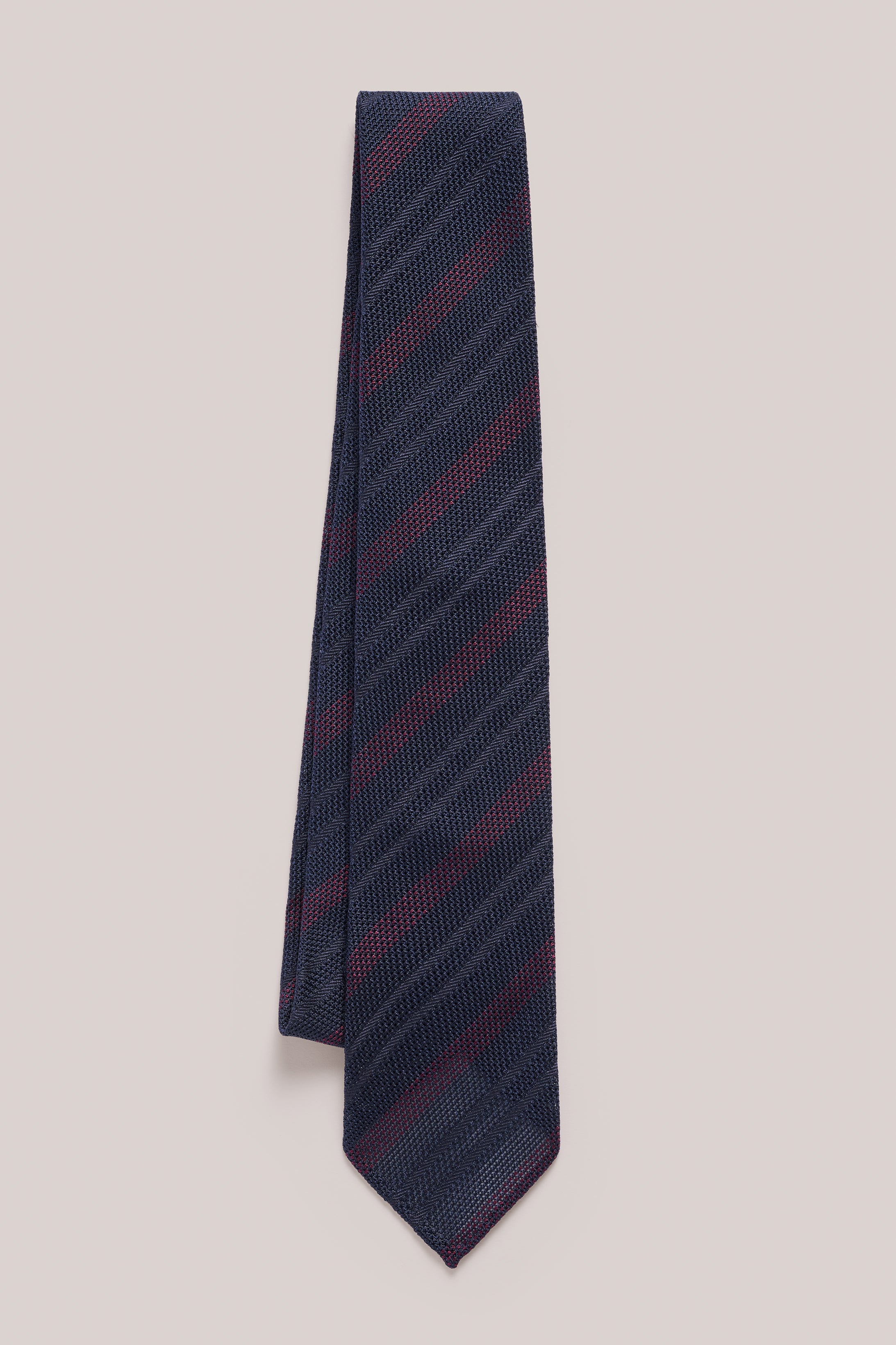 Tie - Silk - Navy Blue & Burgundy Stripe