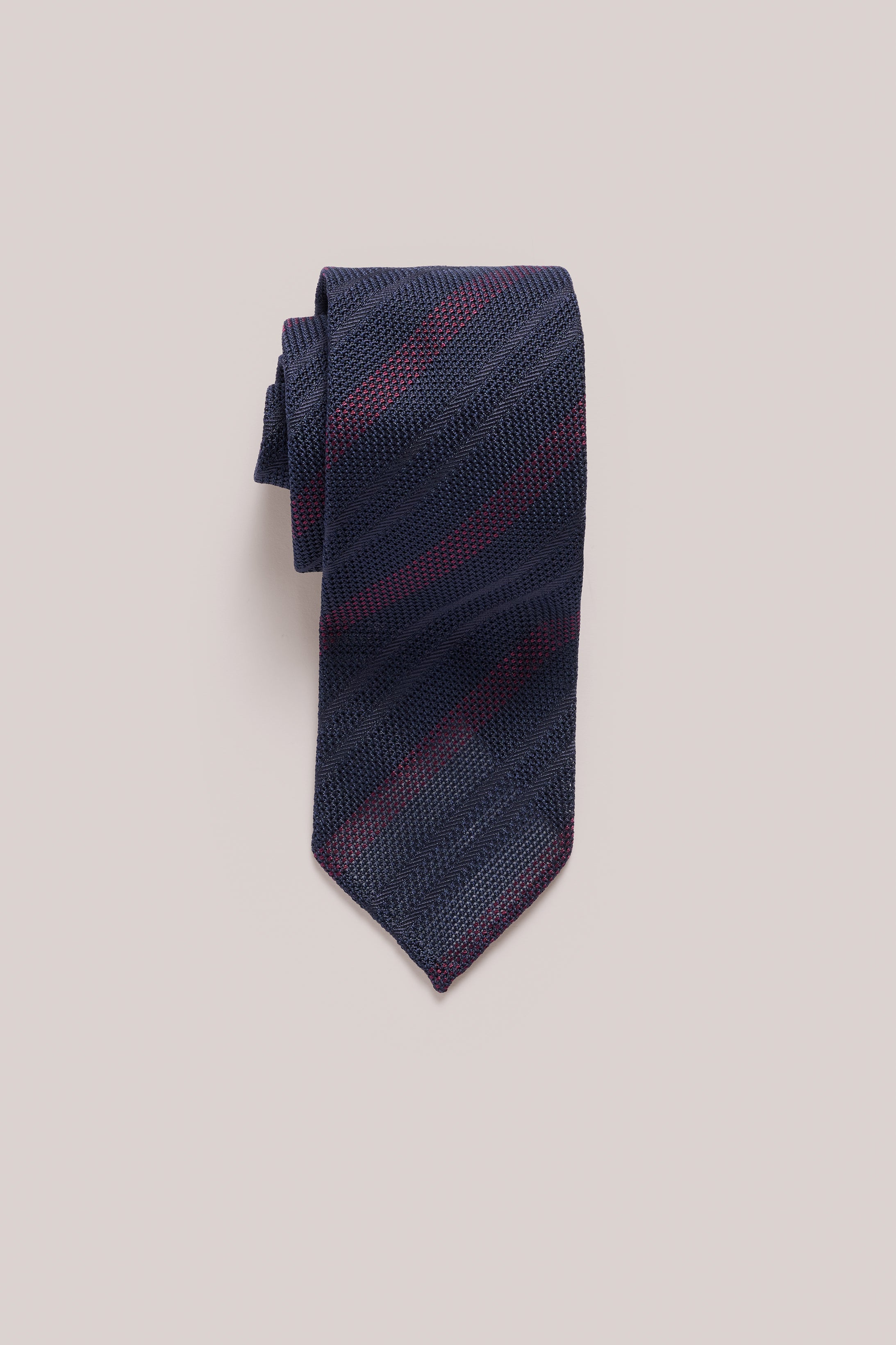 Tie - Silk - Navy Blue & Burgundy Stripe