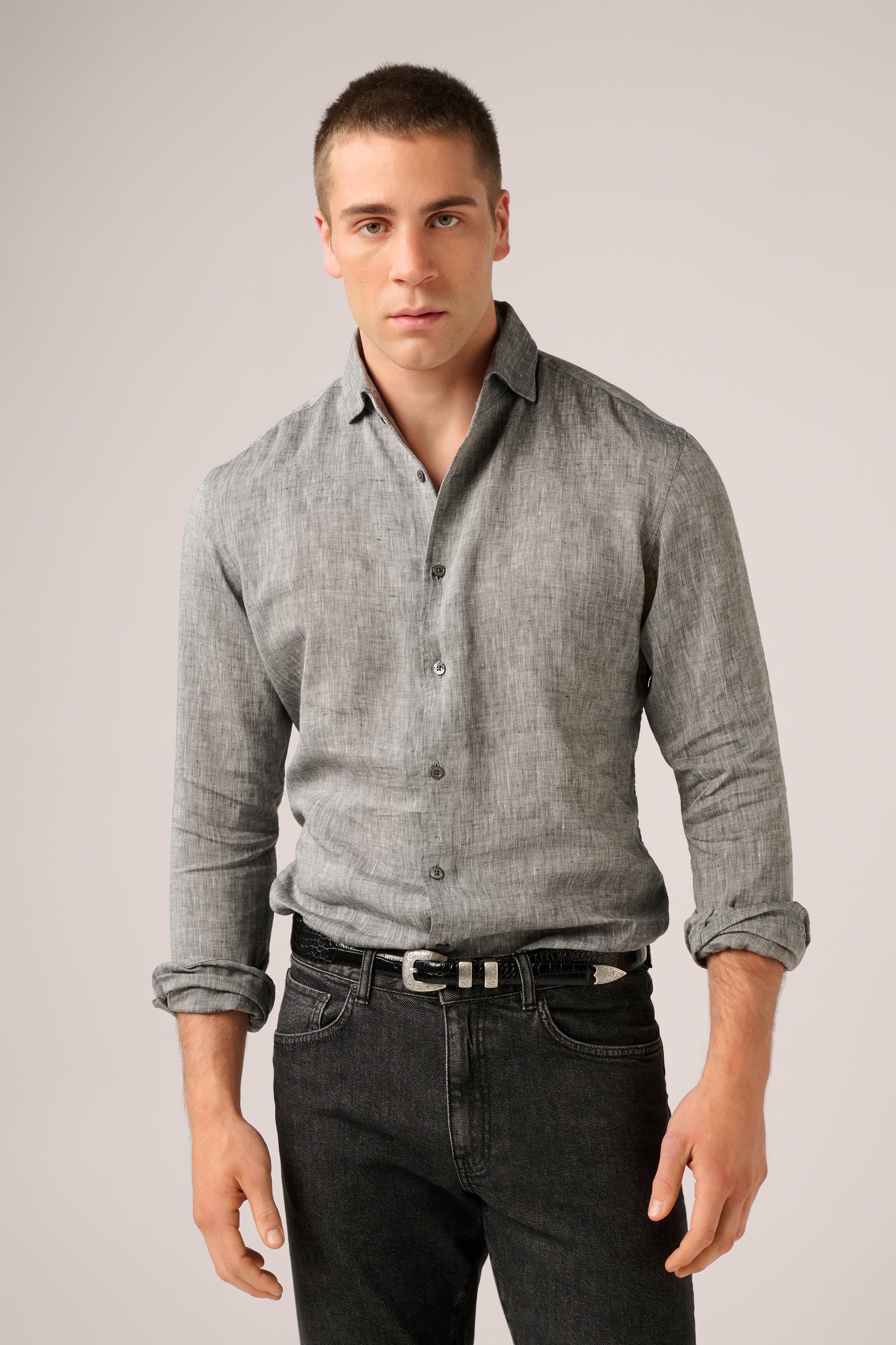 Bronte Linen Evening Shirt - Charcoal