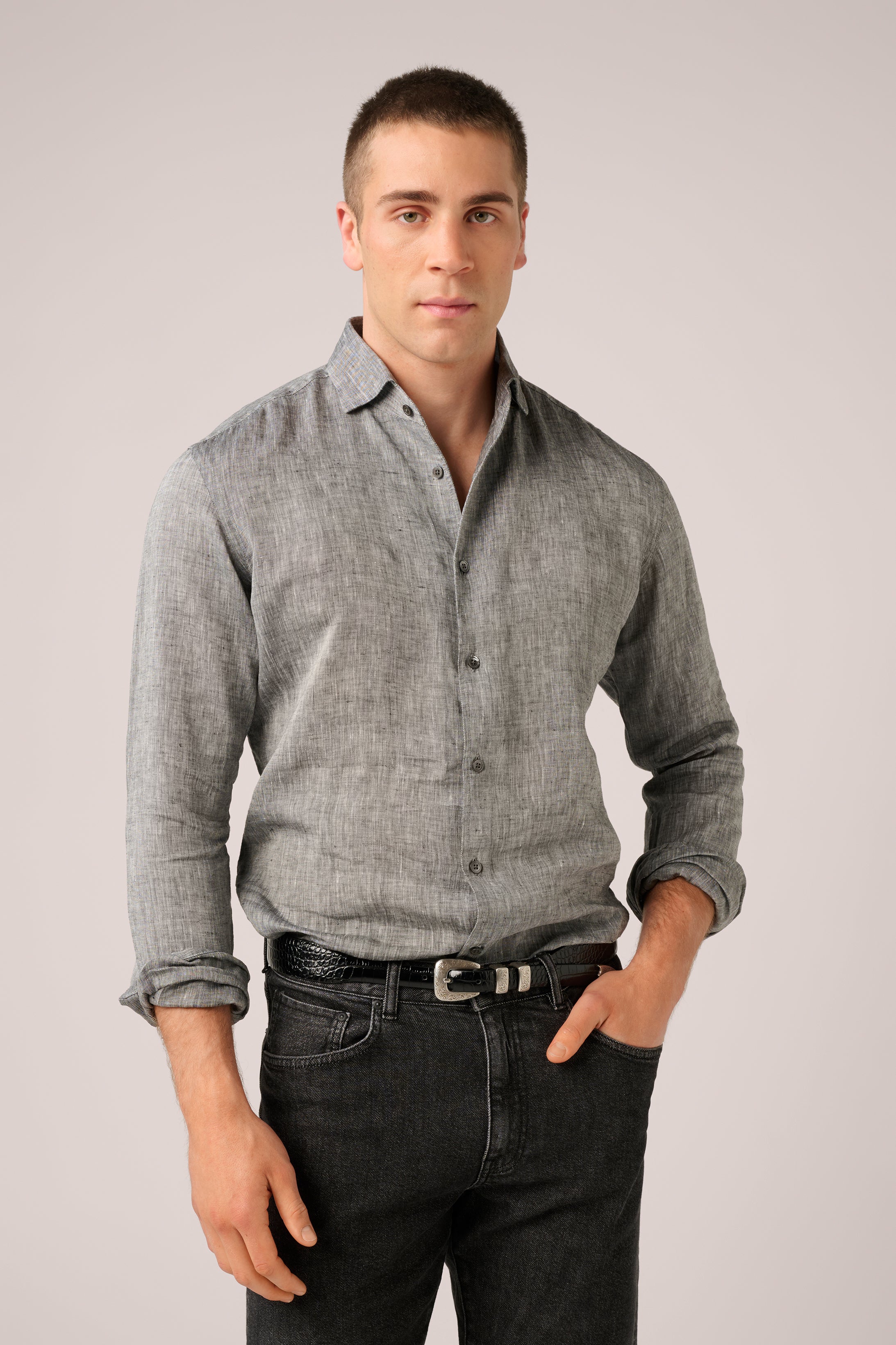 Bronte Linen Evening Shirt - Charcoal