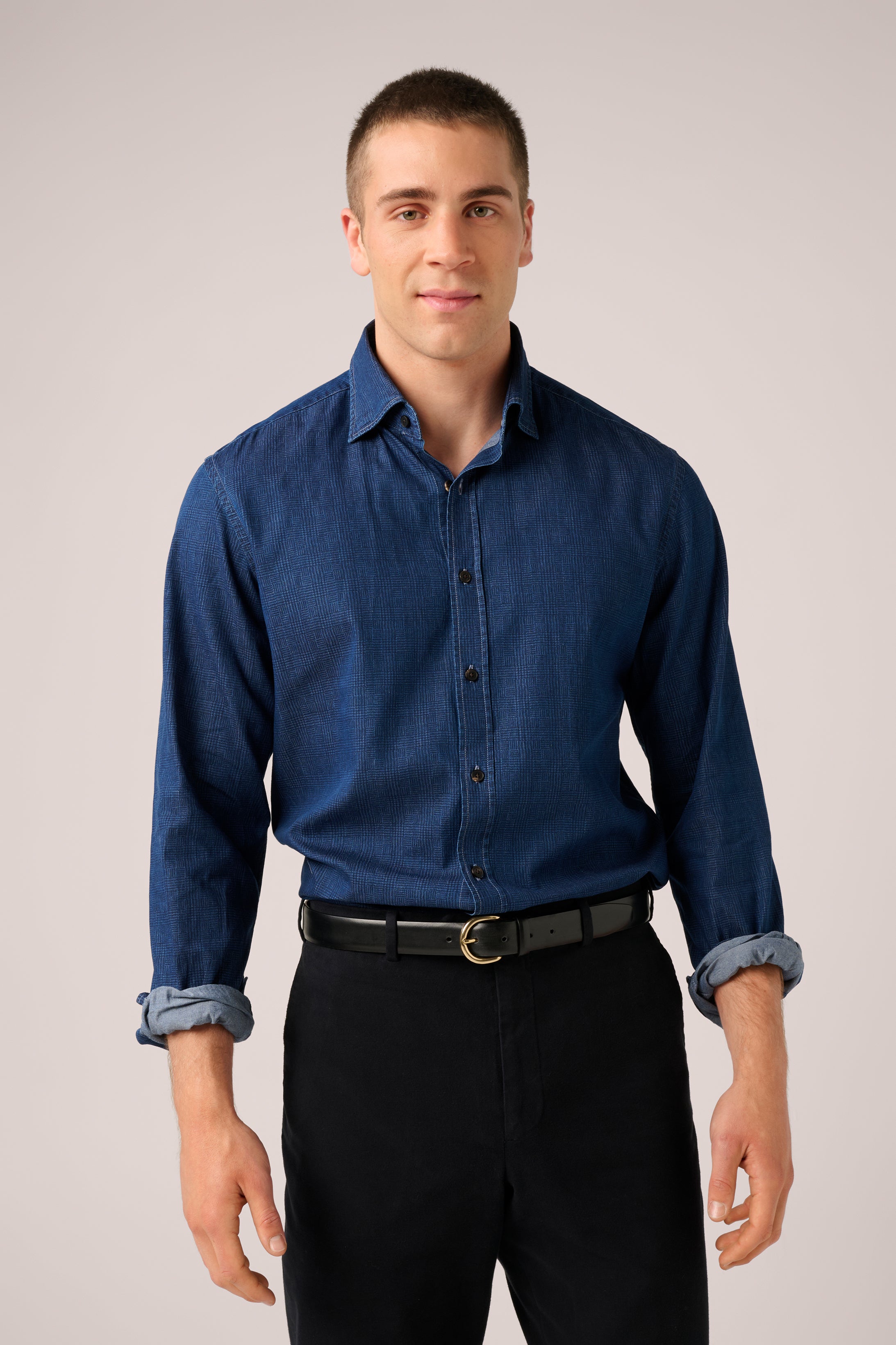 Oxford shirt - Italian Cotton - Denim Prince of Wales