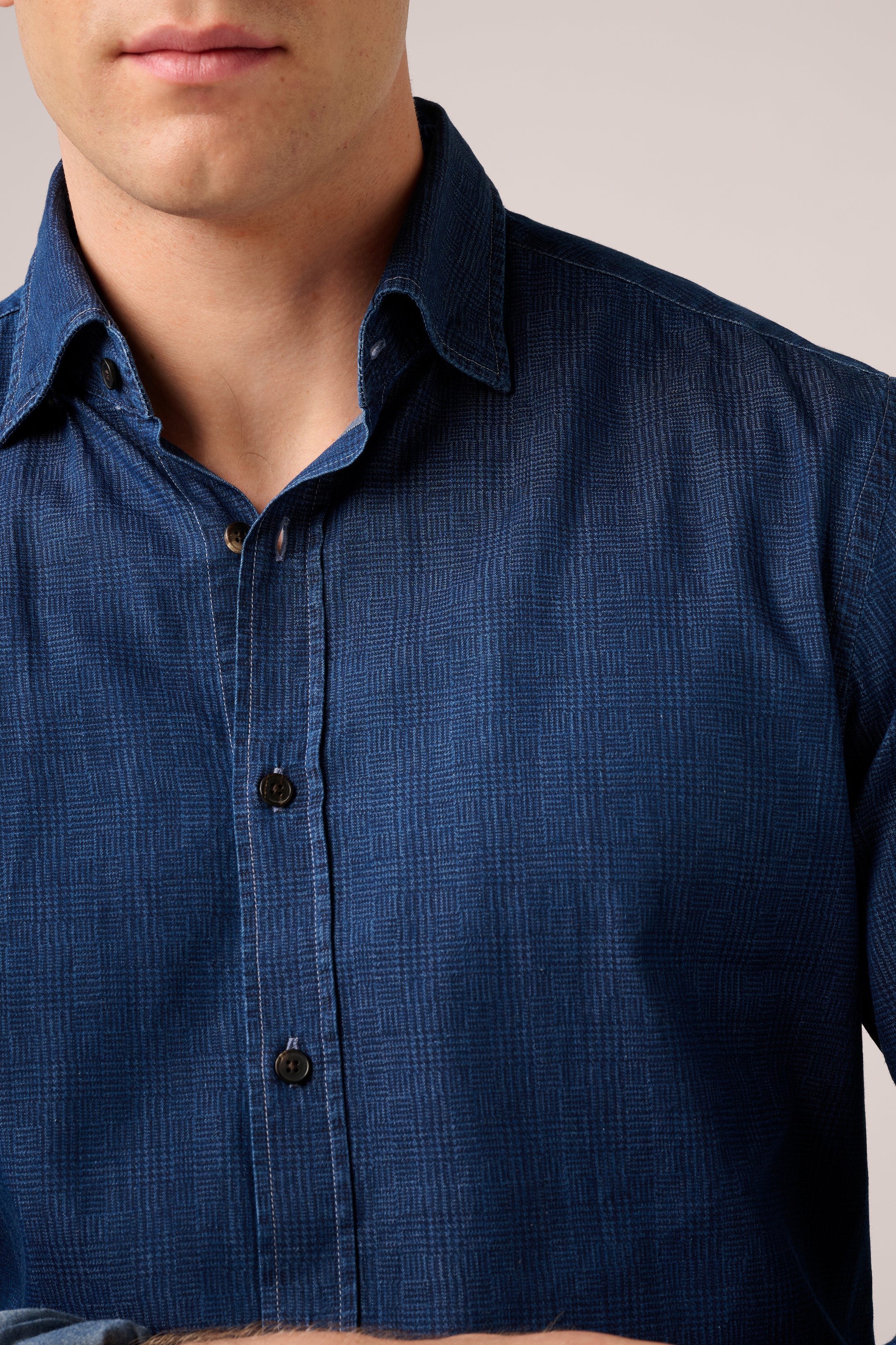 Oxford shirt - Italian Cotton - Denim Prince of Wales