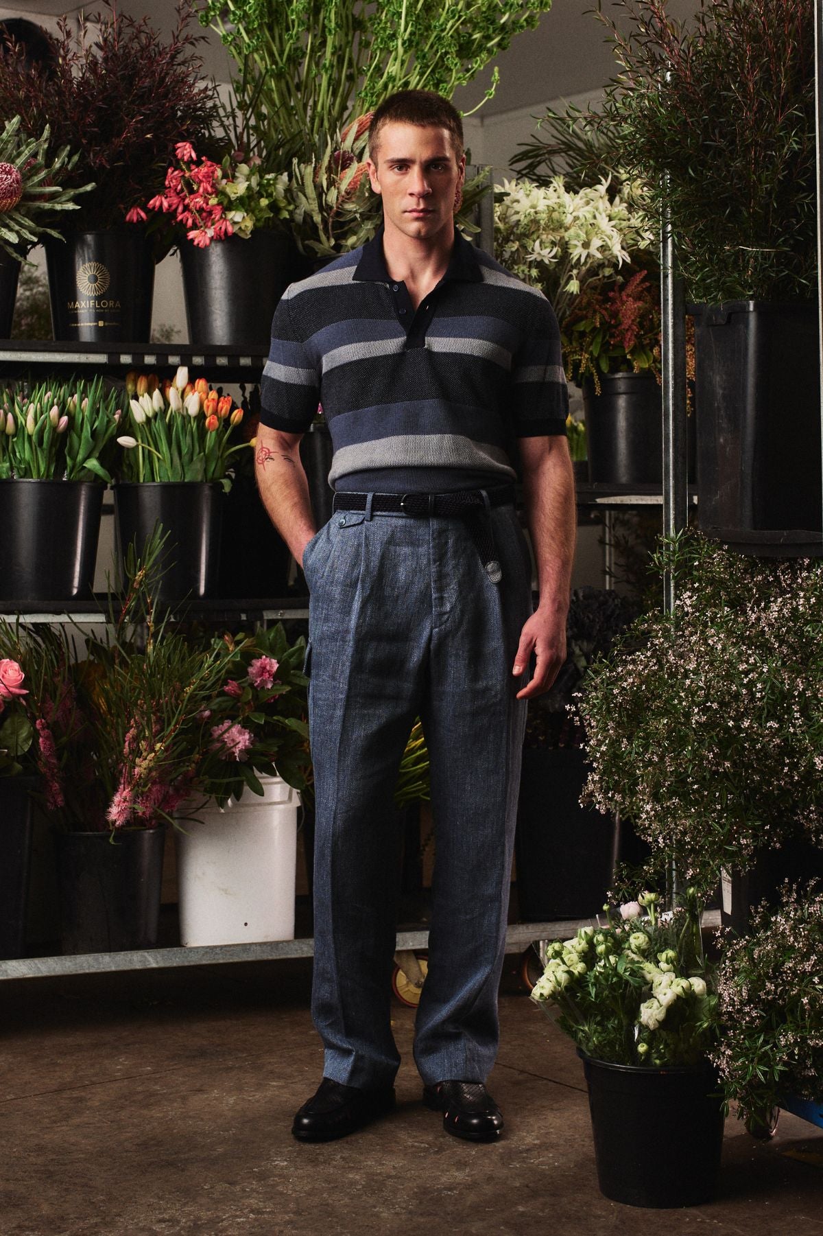 Short-Sleeved Knit Polo - Italian Cotton - Blue & White Stripe (PRE-ORDER)