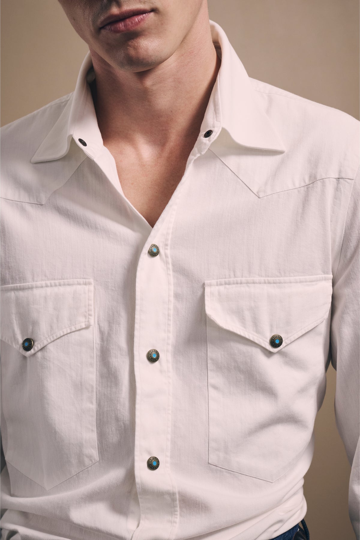 Naples Western Shirt - Italian Denim - White