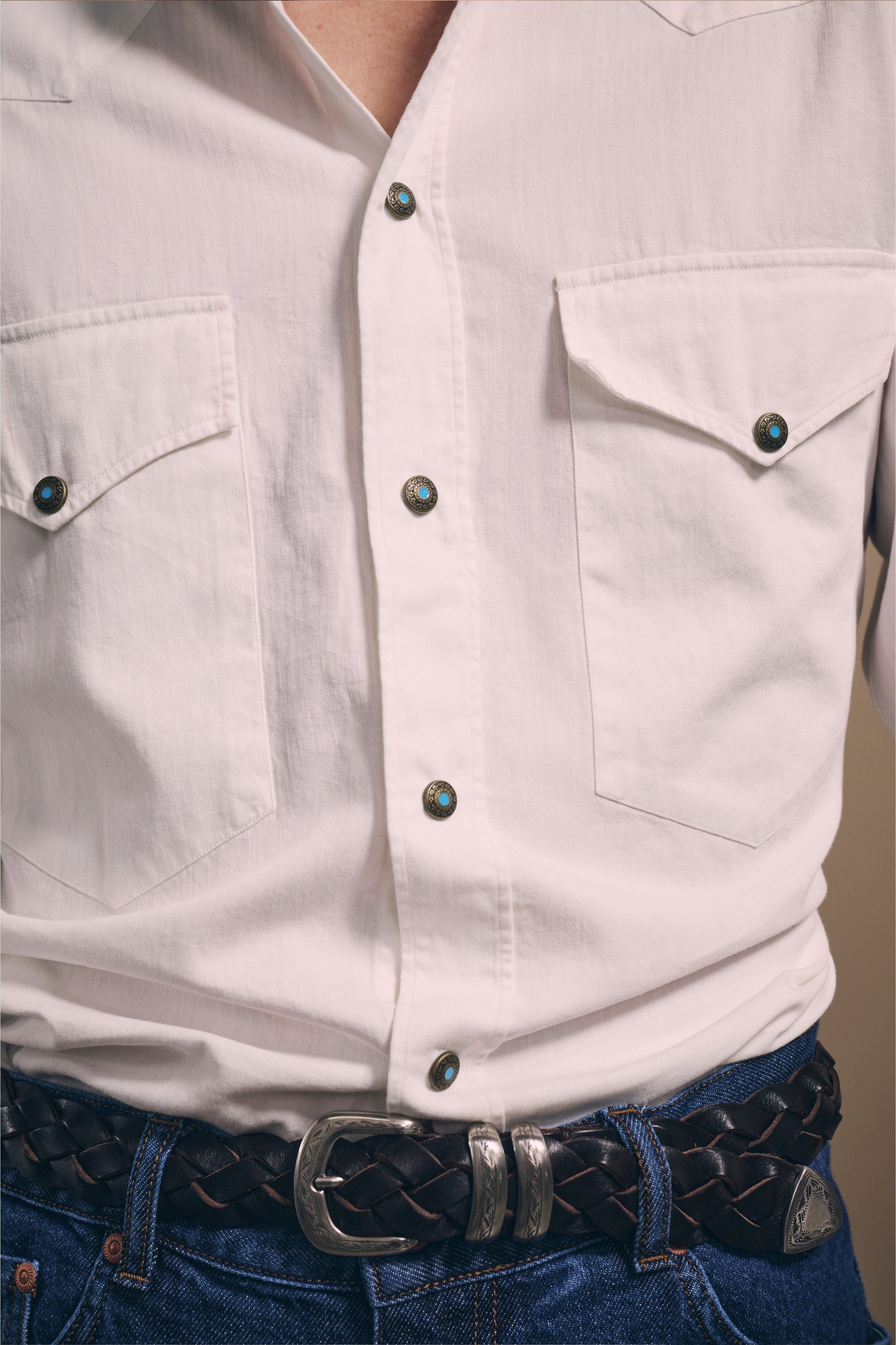 Naples Western Shirt - Italian Denim - White