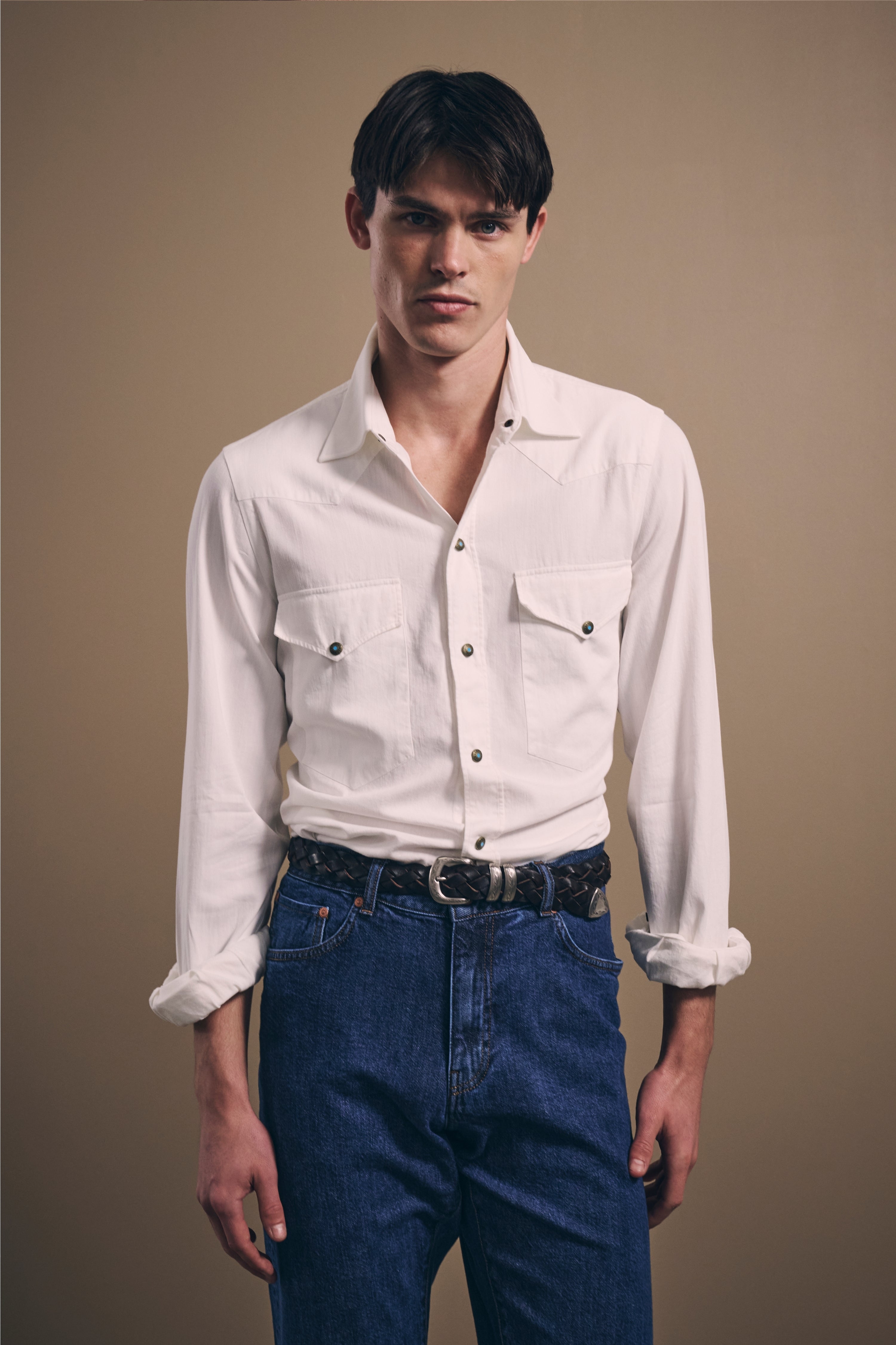 Naples Western Shirt - Italian Denim - White