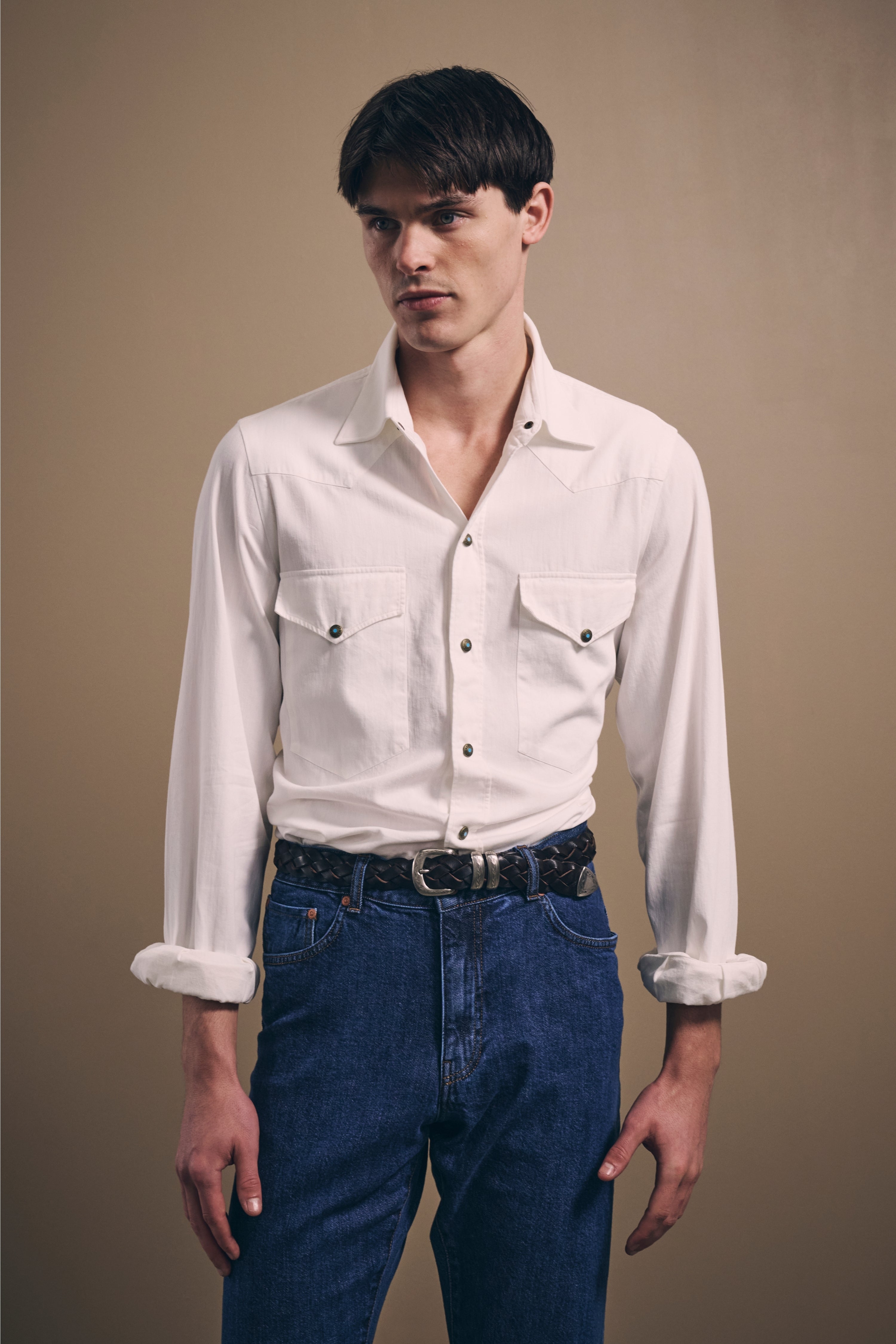 Naples Western Shirt - Italian Denim - White