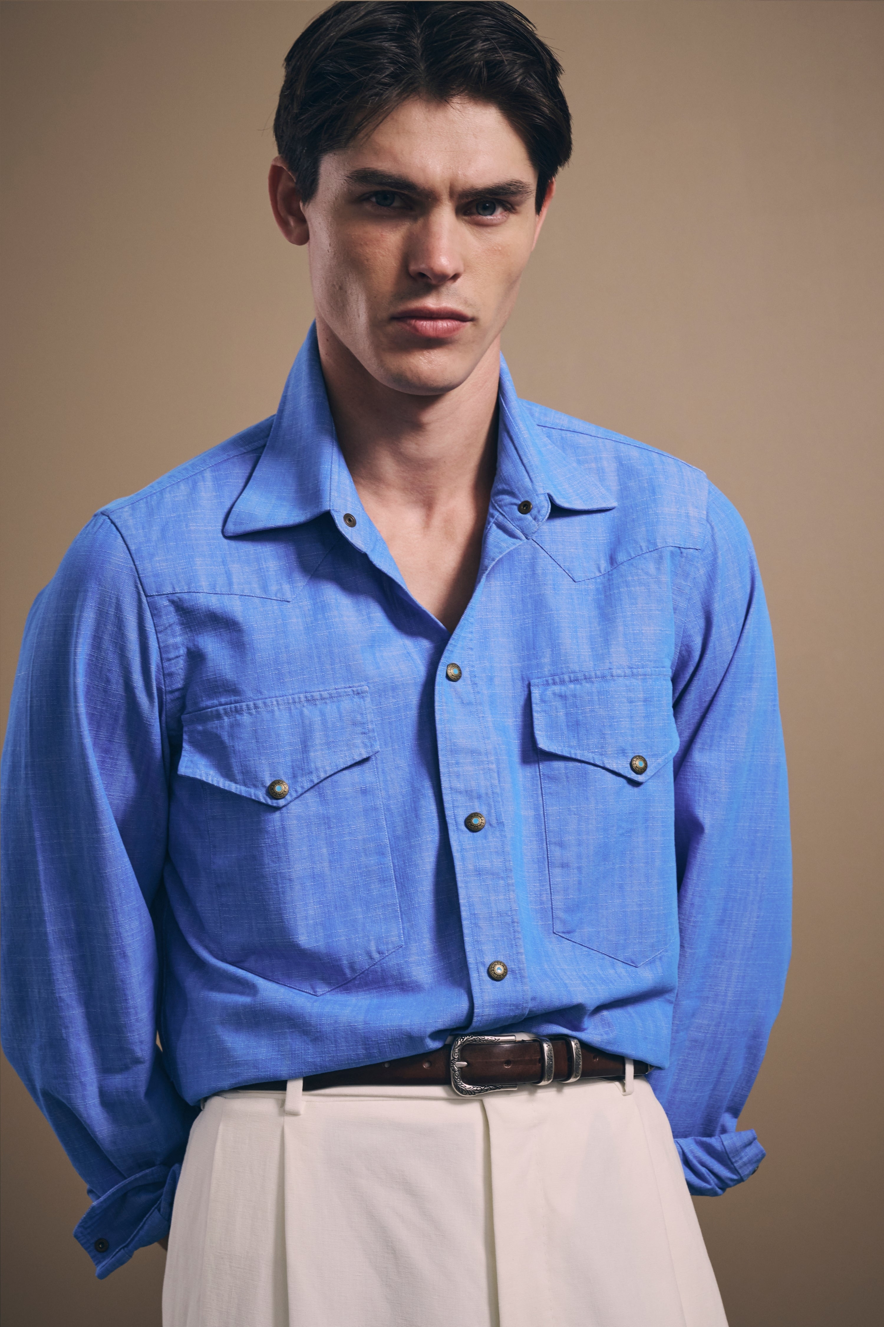 Naples Western Shirt - Italian Denim - Summer Blue