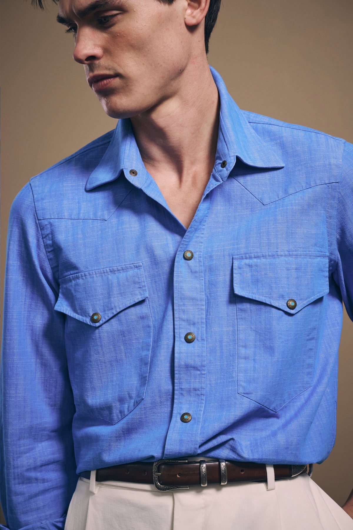 Naples Western Shirt - Italian Denim - Summer Blue