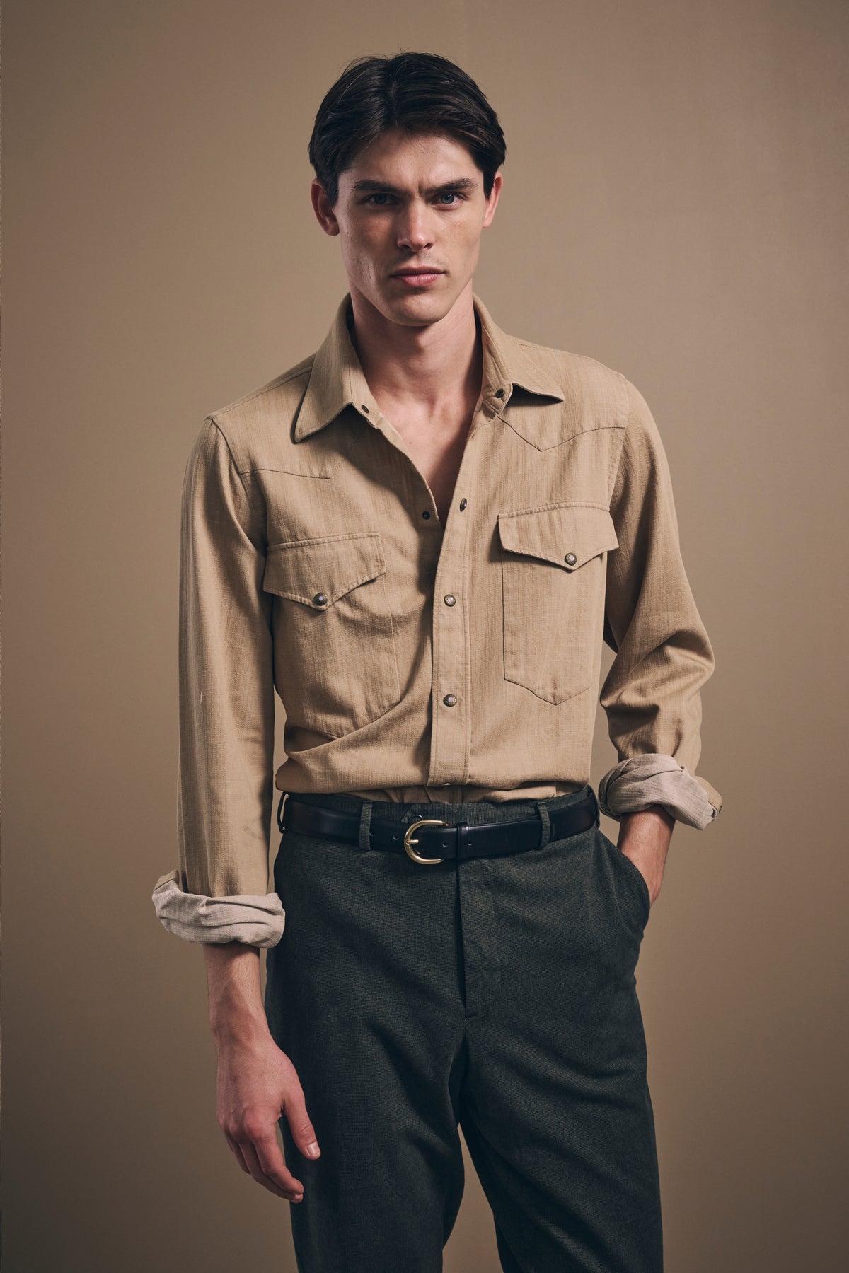 Naples Western Shirt - Italian Denim - Washed Sand