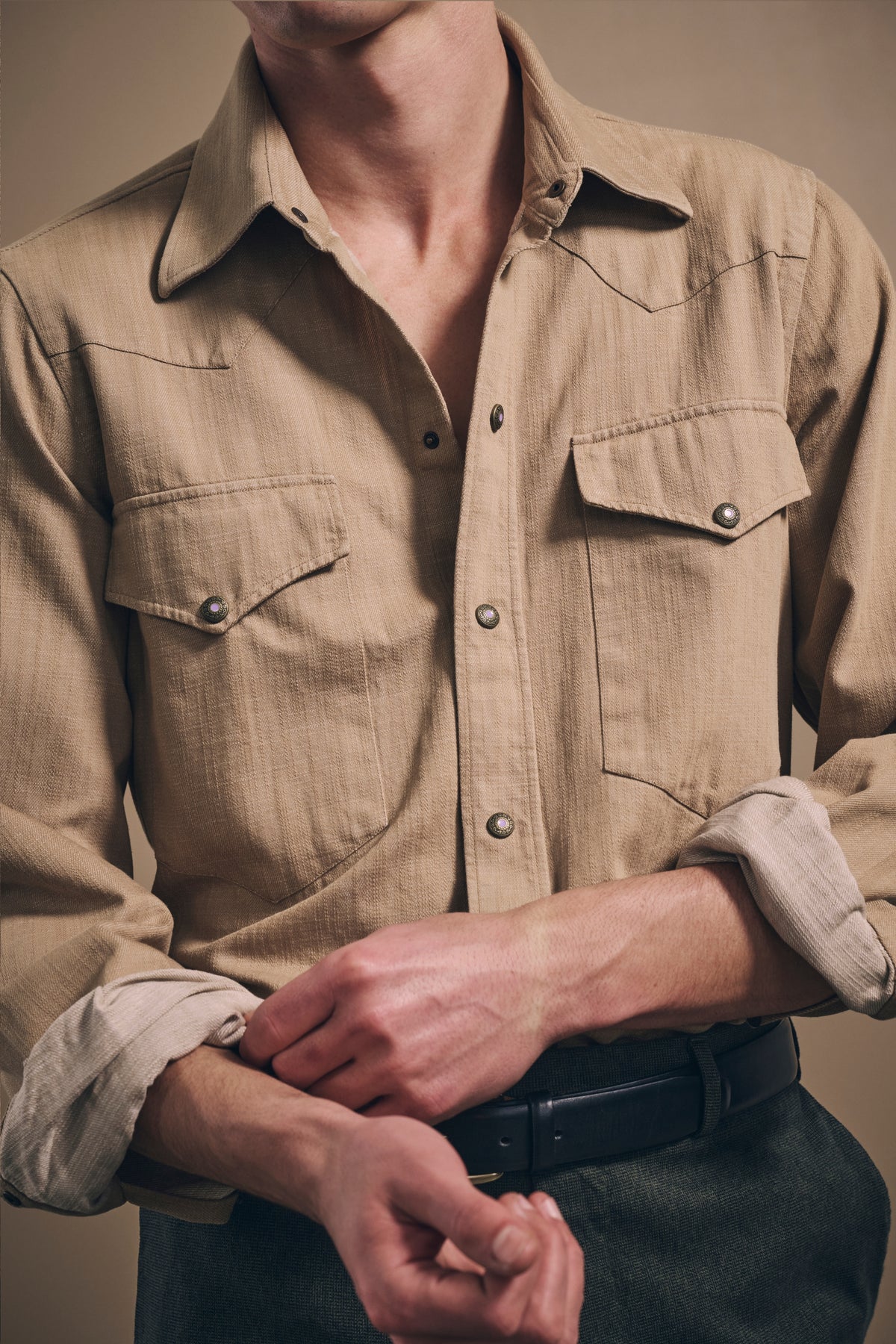 Naples Western Shirt - Italian Denim - Washed Sand
