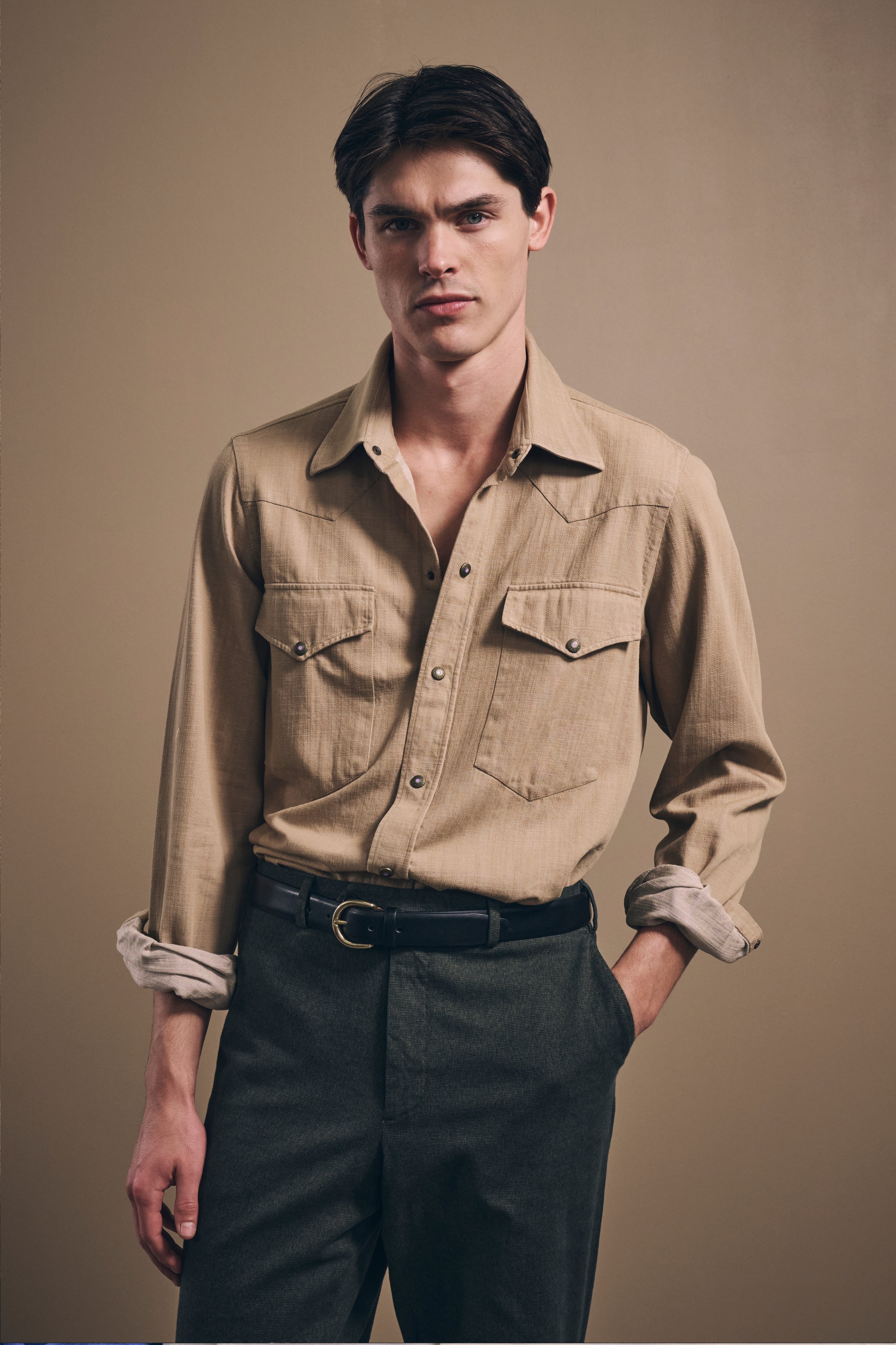 Naples Western Shirt - Italian Denim - Washed Sand