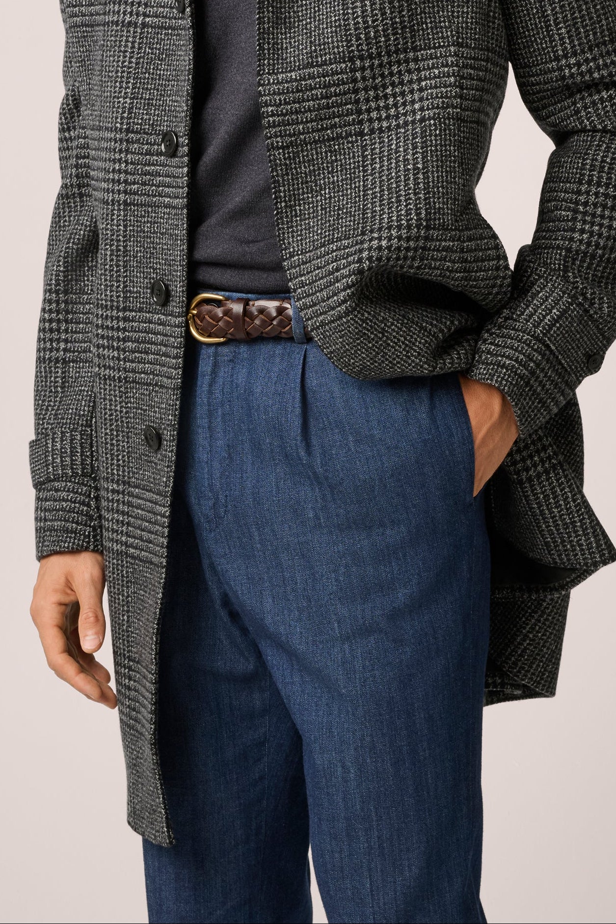 Single Pleat Denim Chino - Italian Cotton - Washed Denim