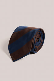 Broad Striped Tie - Silk - Navy and Chocolate