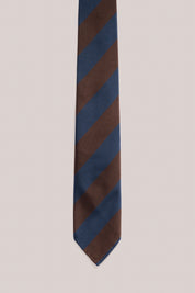 Broad Striped Tie - Silk - Navy and Chocolate