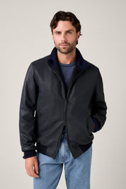 Coldstream Quilted Bomber - Navy leather