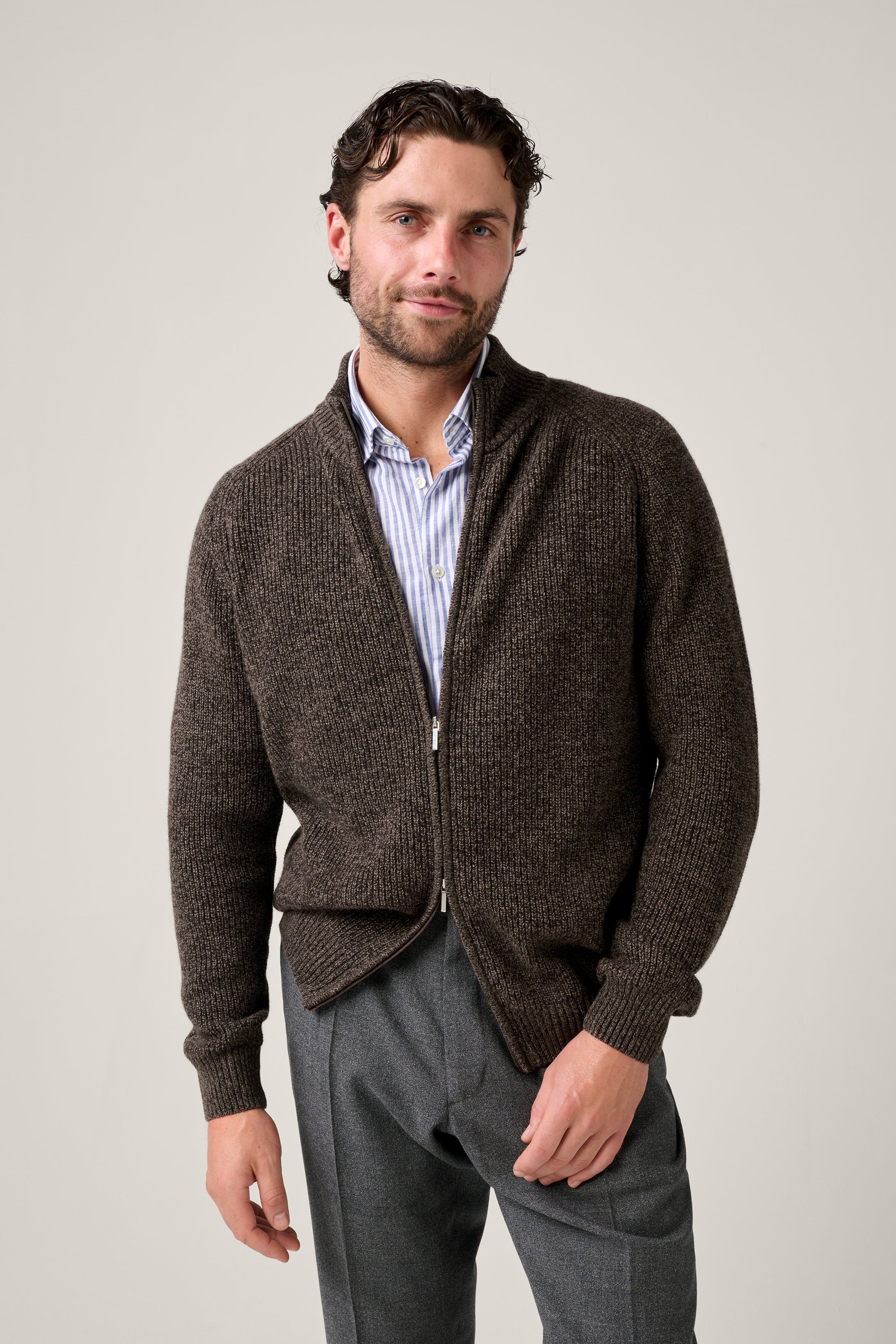 Kirk's Zip Cardigan - Cappuccino Brown Cashmere