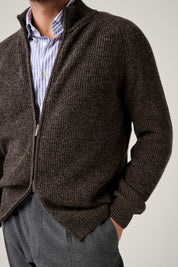 Kirk's Zip Cardigan - Cappuccino Brown Cashmere