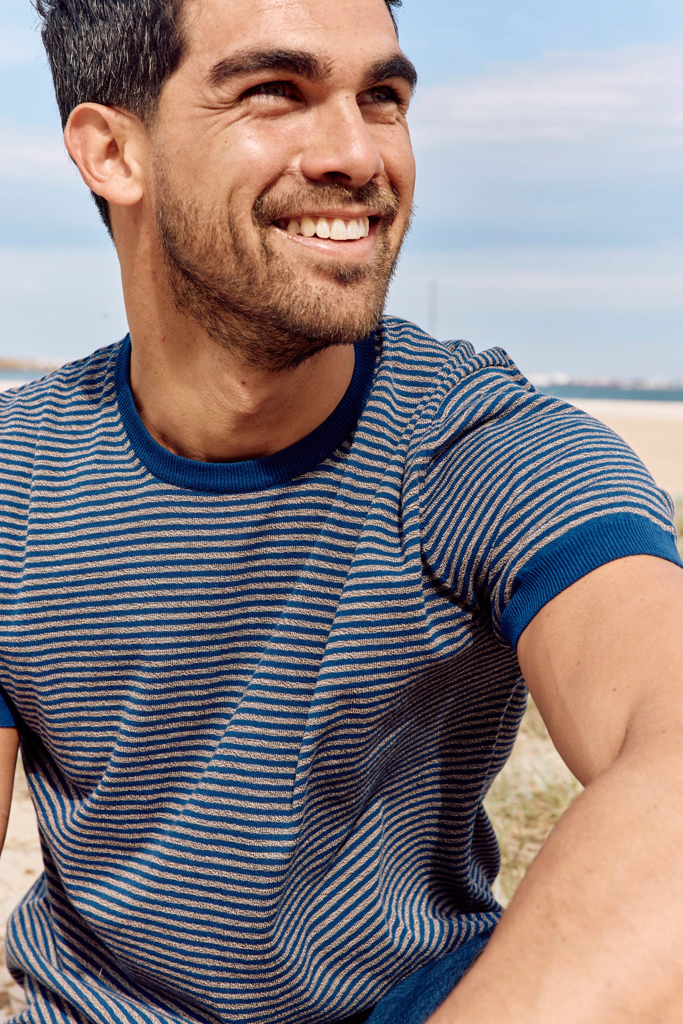 Cullen Knit T-Shirt - Blue/Oat Stripe