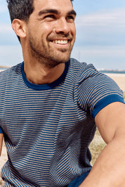 Cullen Knit T-Shirt - Blue/Oat Stripe