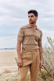 Otway Short Sleeved Polo - Sand Stripe