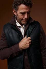 Leather Quilted Vest - Dark Green