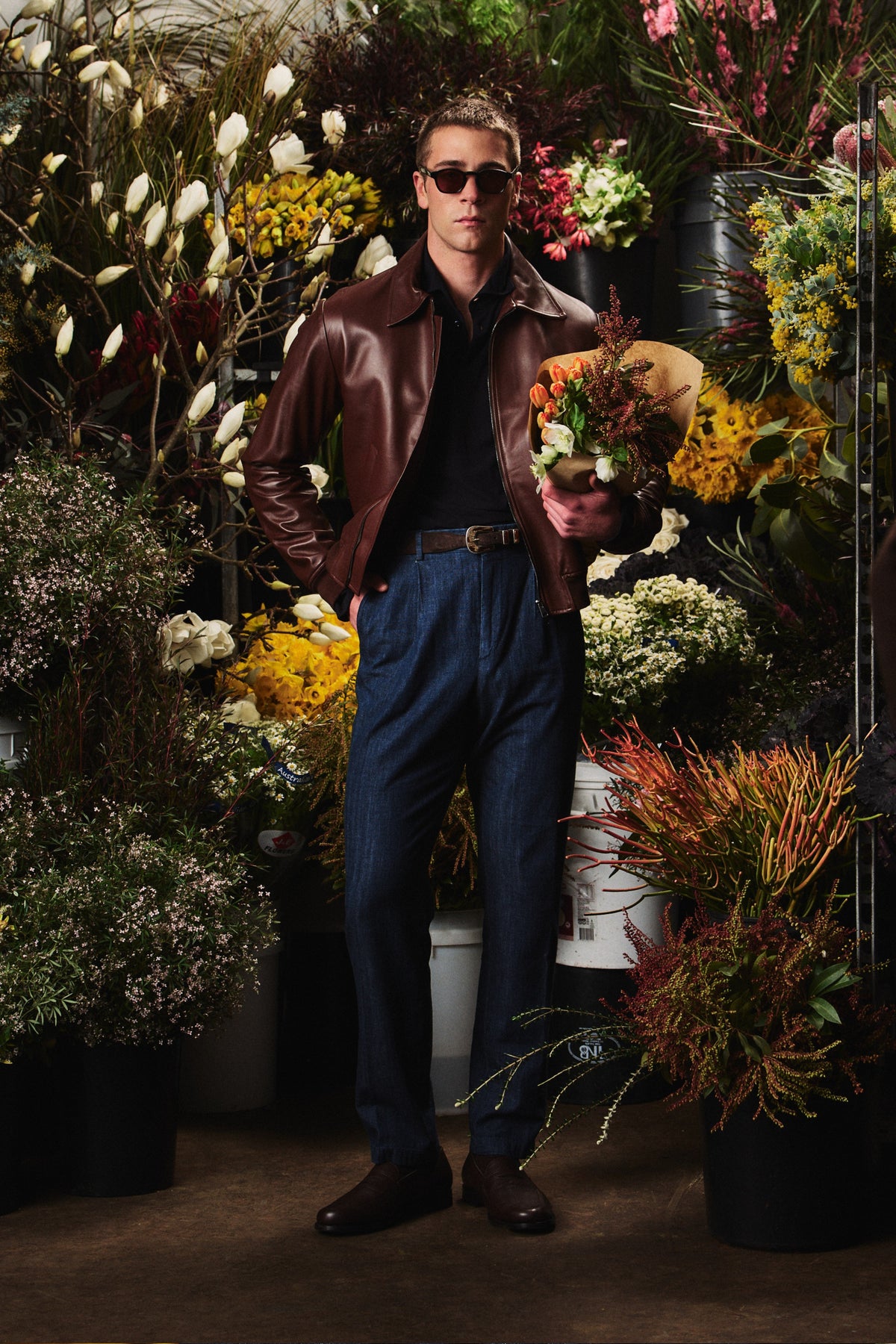 Single Pleat Denim Chino - Italian Cotton - Washed Denim