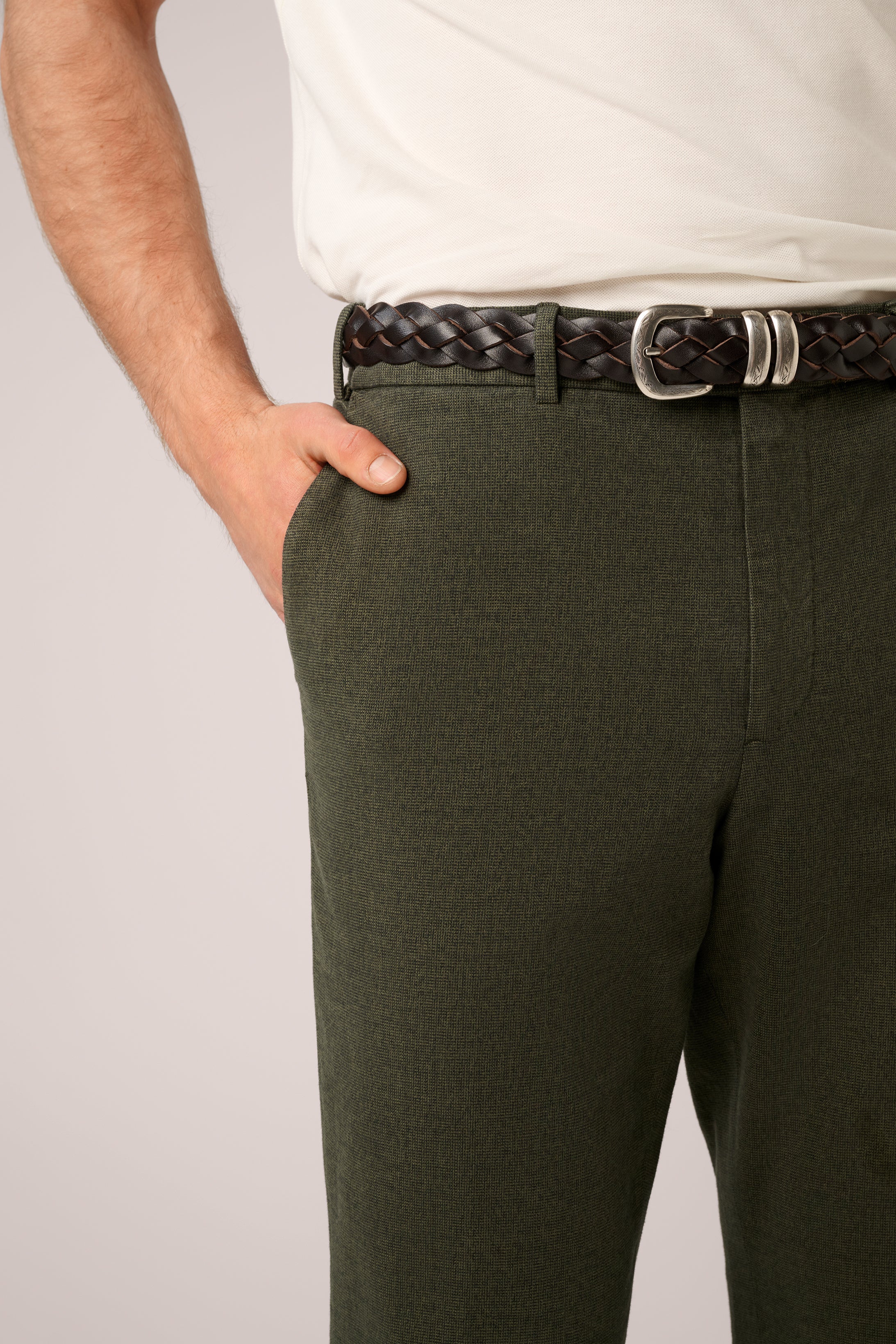 Super Soft Chino - Garment-Dyed Italian Cotton -  Melange Olive Green