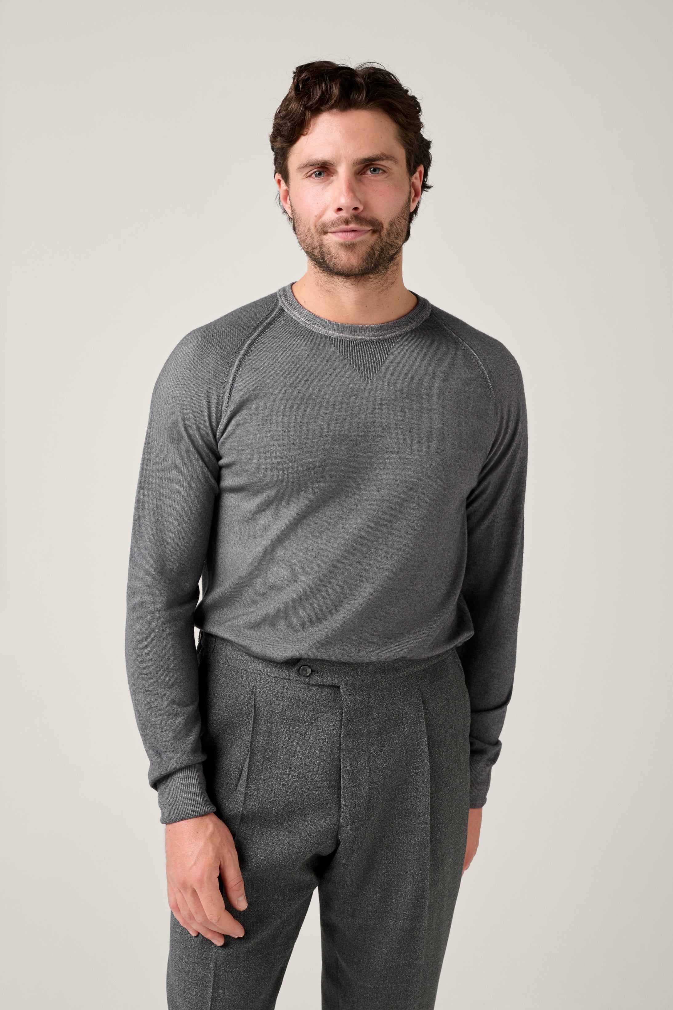 Alcott Raglan Crew Sweater - Wool - Vintage Wash Grey Marle