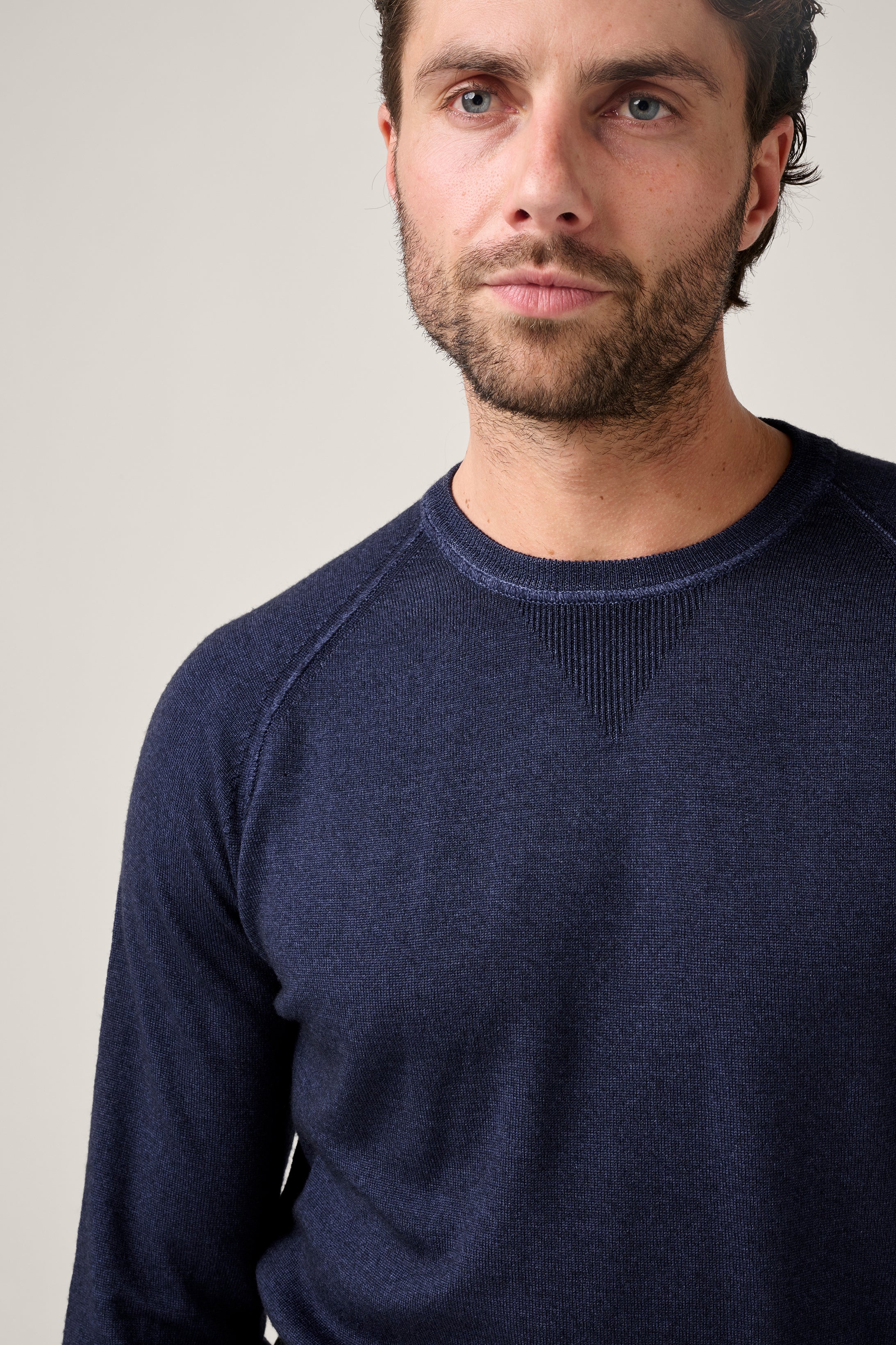 Alcott Raglan Crew Sweater - Wool - Vintage Wash Indigo Blue