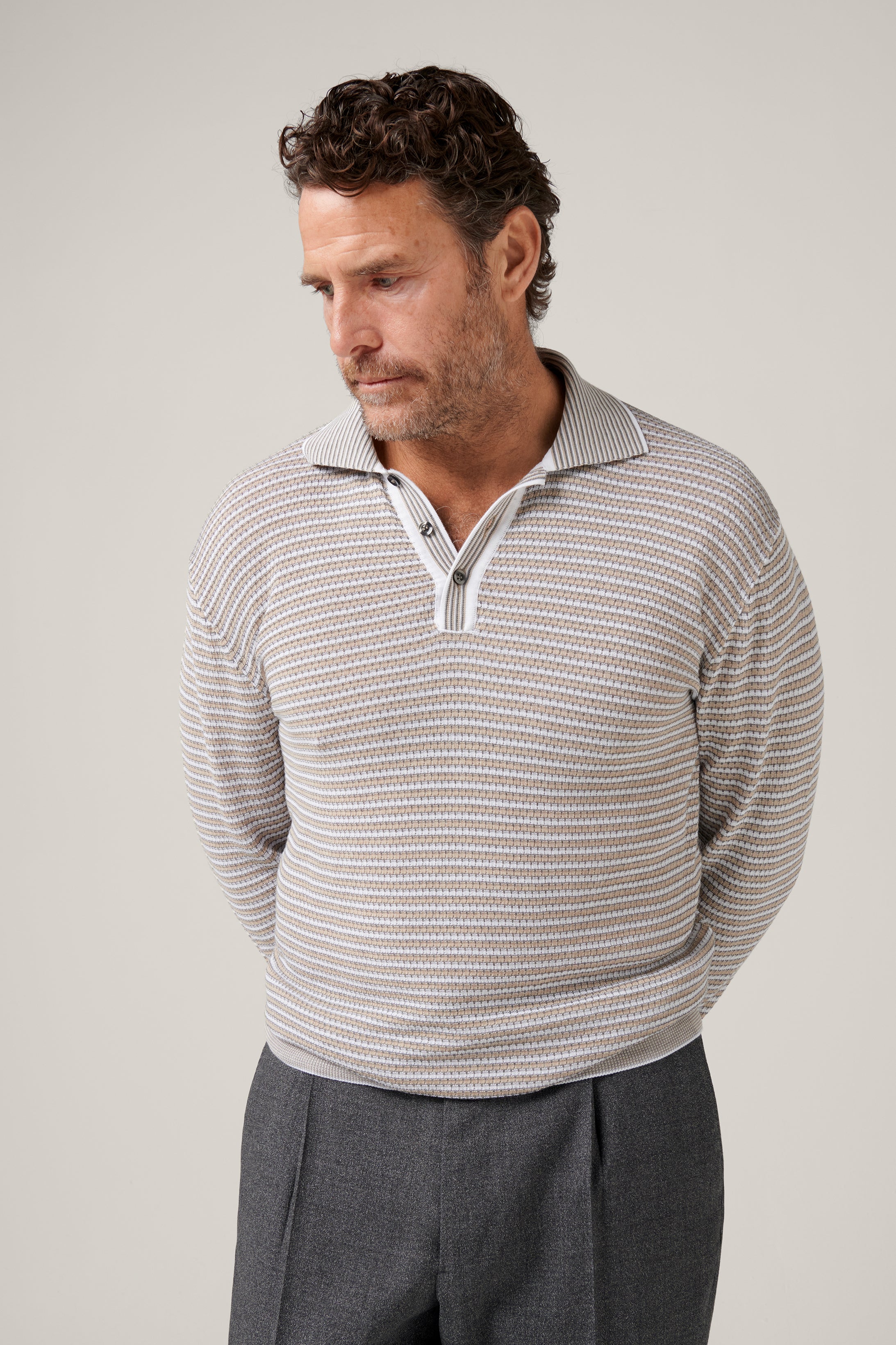 Inverloch Ice Cotton Long Sleeved Polo - Sand