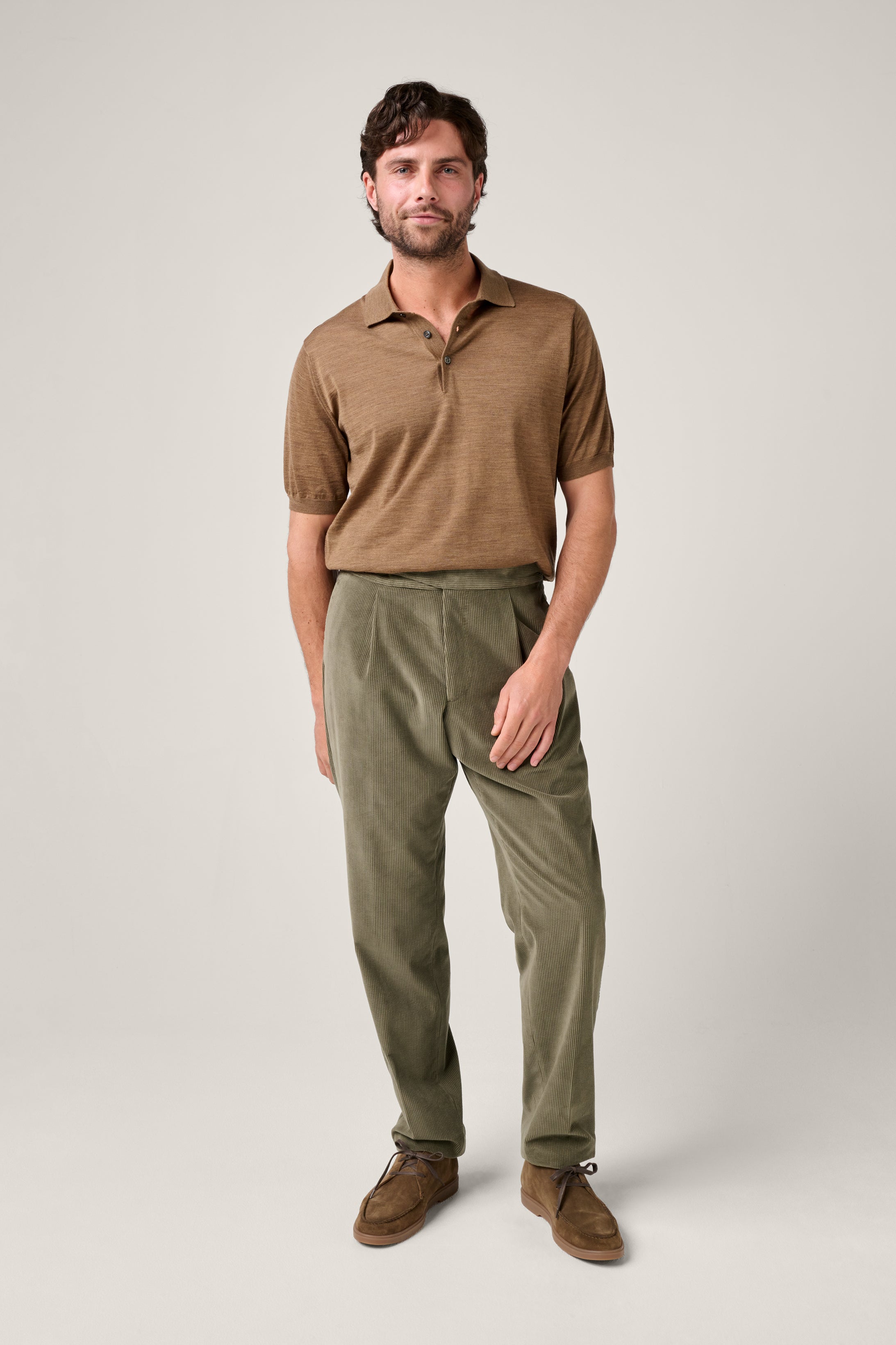 Kingsley Paperweight Merino Short Sleeve Polo - Camel