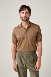 Kingsley Paperweight Merino Short Sleeve Polo - Camel