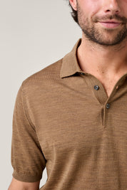 Kingsley Paperweight Merino Short Sleeve Polo - Camel