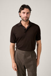 Kingsley Paperweight Merino Short Sleeve Polo - Chocolate