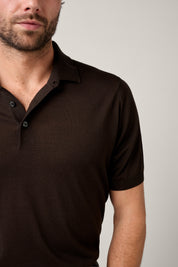 Kingsley Paperweight Merino Short Sleeve Polo - Chocolate