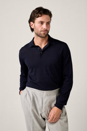 Rye Paperweight Merino Long Sleeve Polo - Navy