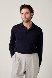 Rye Paperweight Merino Long Sleeve Polo - Navy