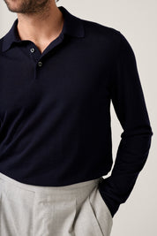 Rye Paperweight Merino Long Sleeve Polo - Navy